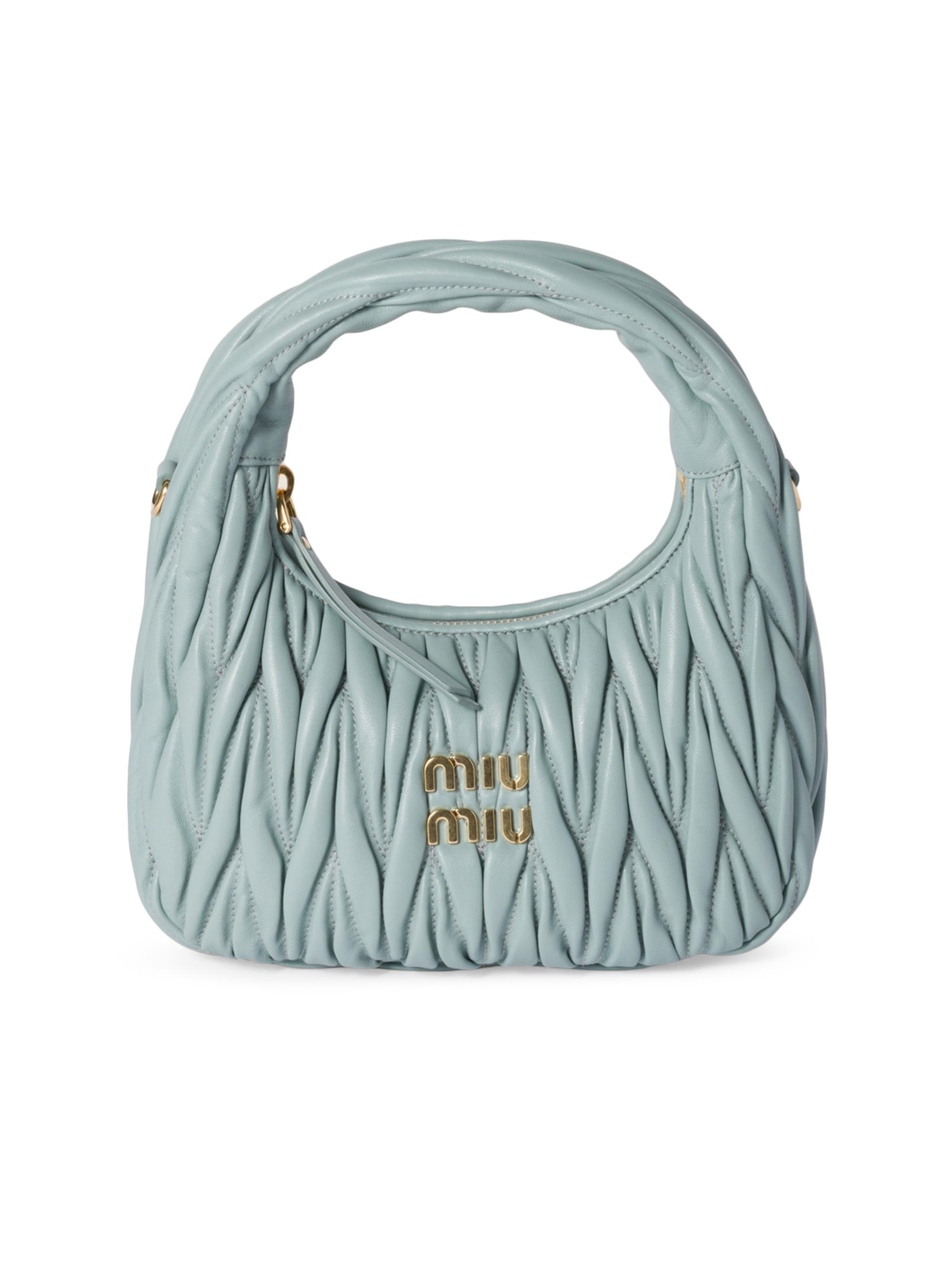 Miu Miu Women's Wander Matelassé Nappa Leather Hobo Bag - Blue