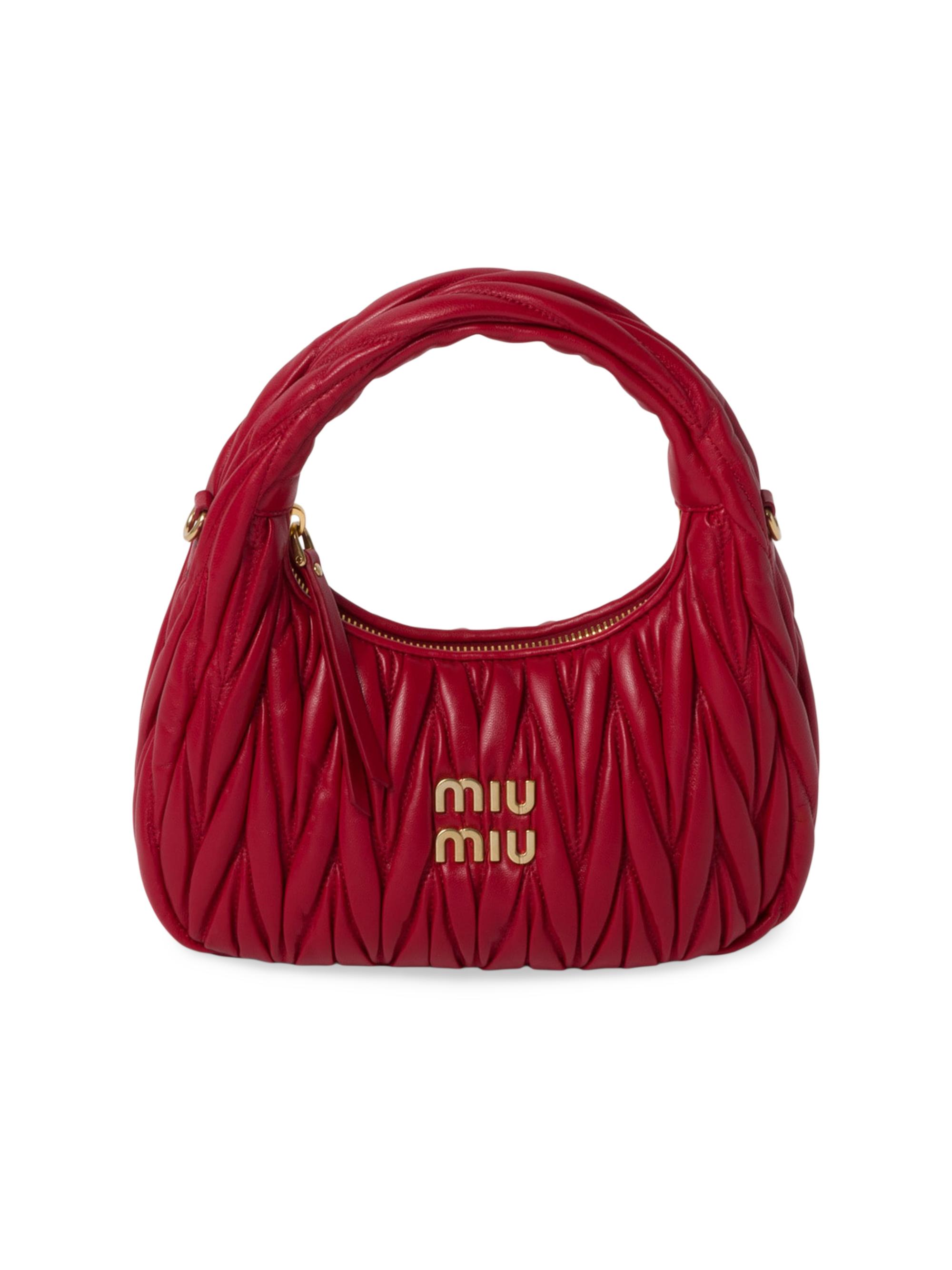 Miu Miu Women's Wander Matelassé Nappa Leather Hobo Bag - Dark Red