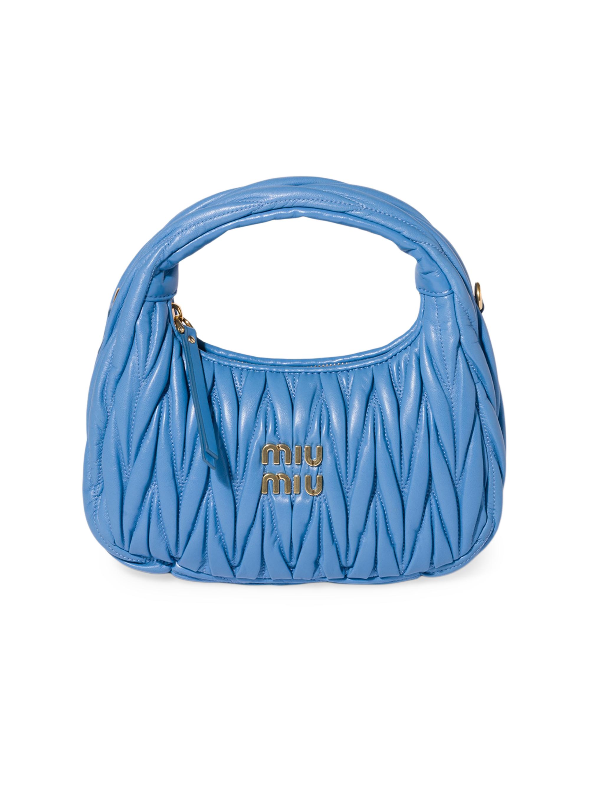 Miu Miu Women's Wander Matelassé Nappa Leather Hobo Bag - Light Blue