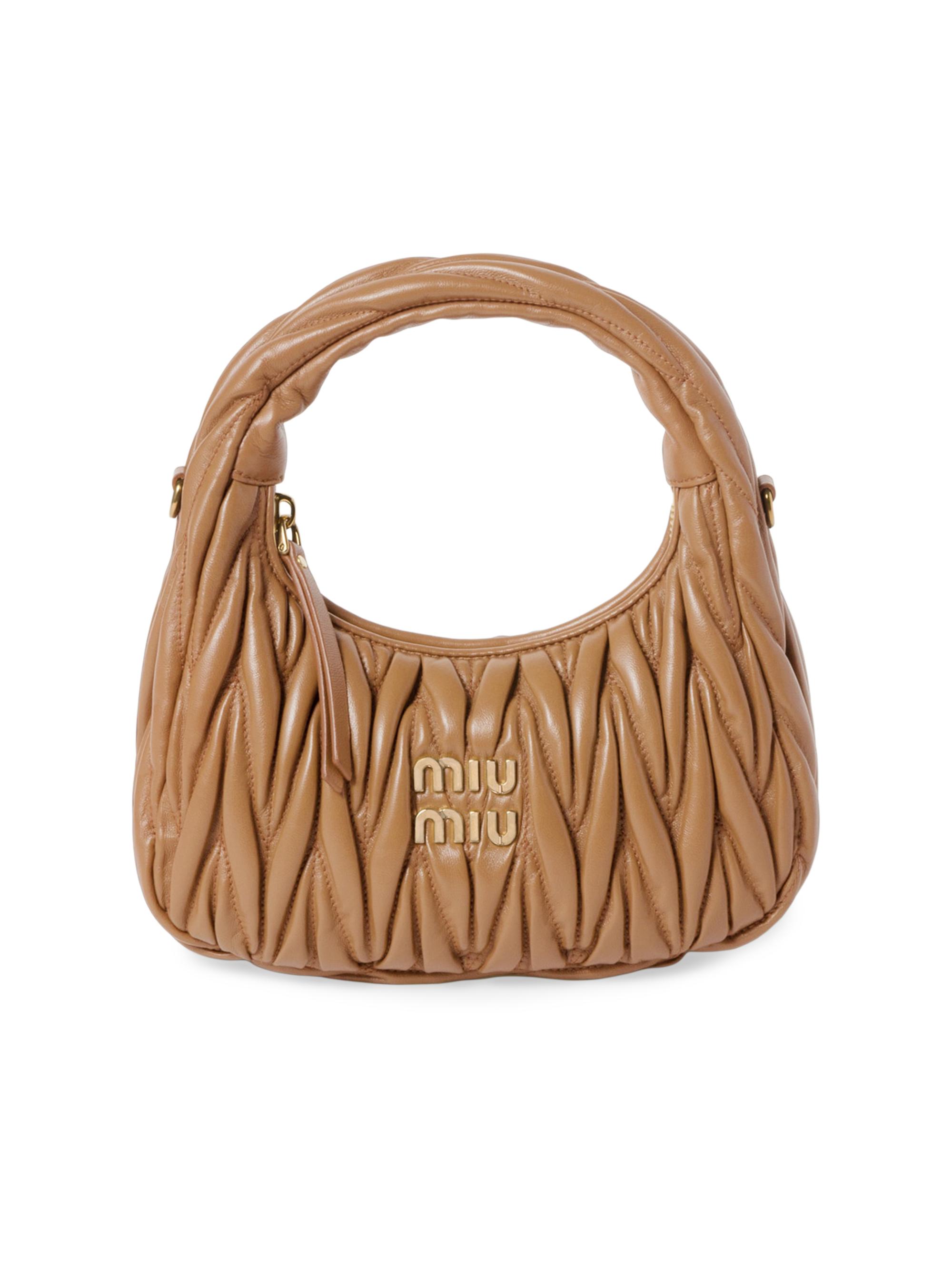 Miu Miu Women's Wander Matelassé Nappa Leather Hobo Bag - Light Brown
