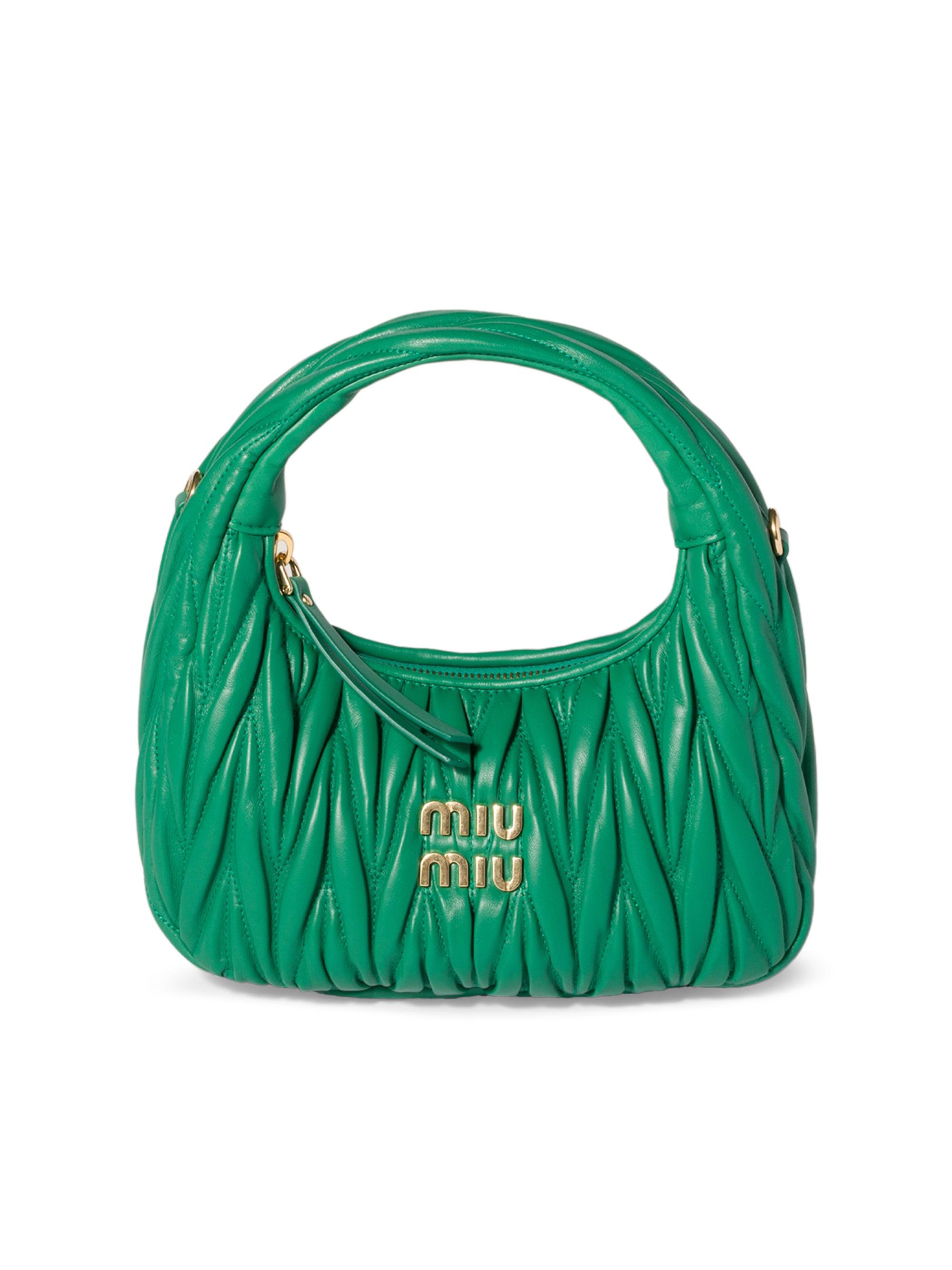 Miu Miu Women's Wander Matelassé Nappa Leather Hobo Bag - Light Green