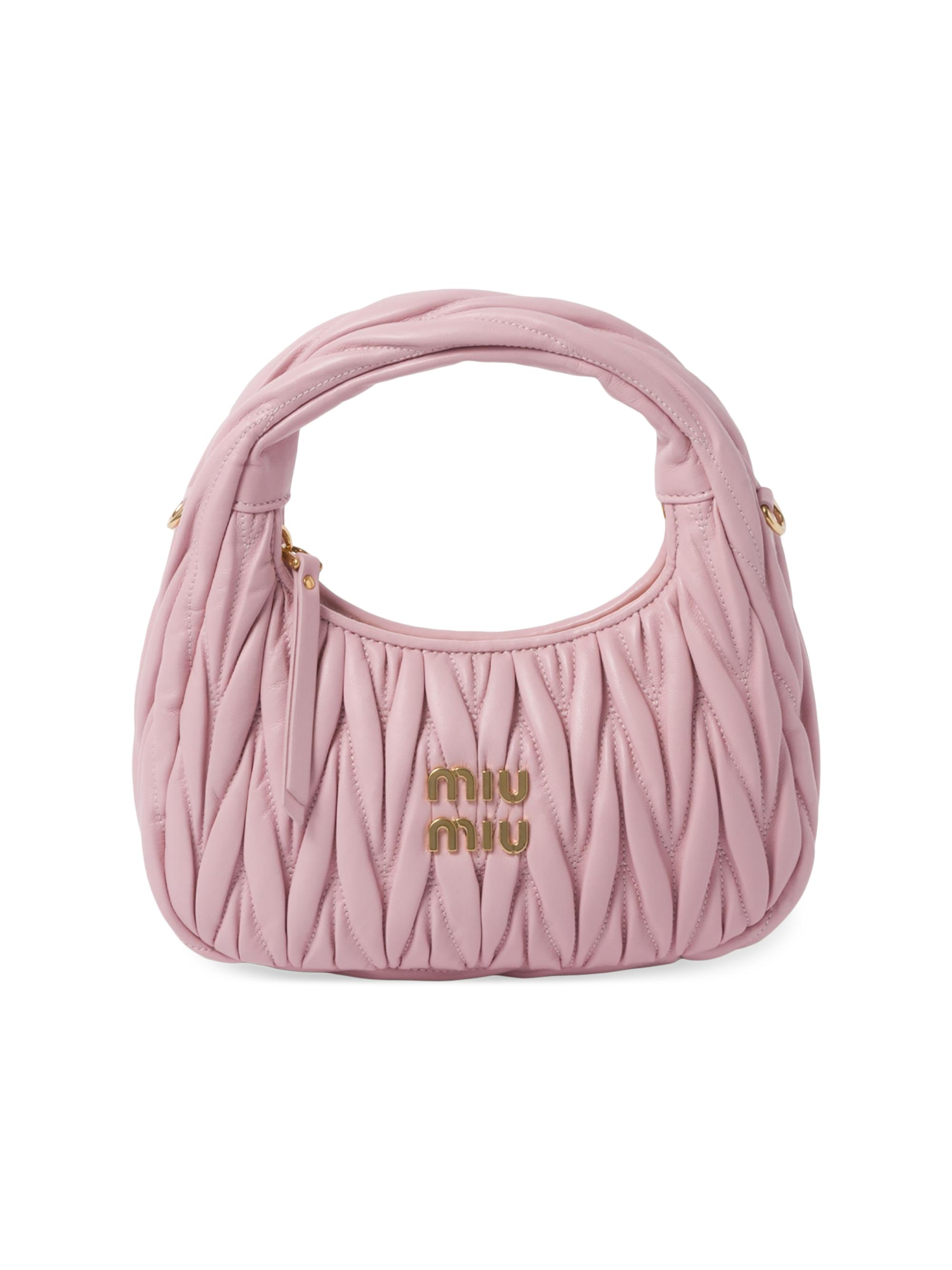 Miu Miu Women's Wander Matelassé Nappa Leather Hobo Bag - Light Pink