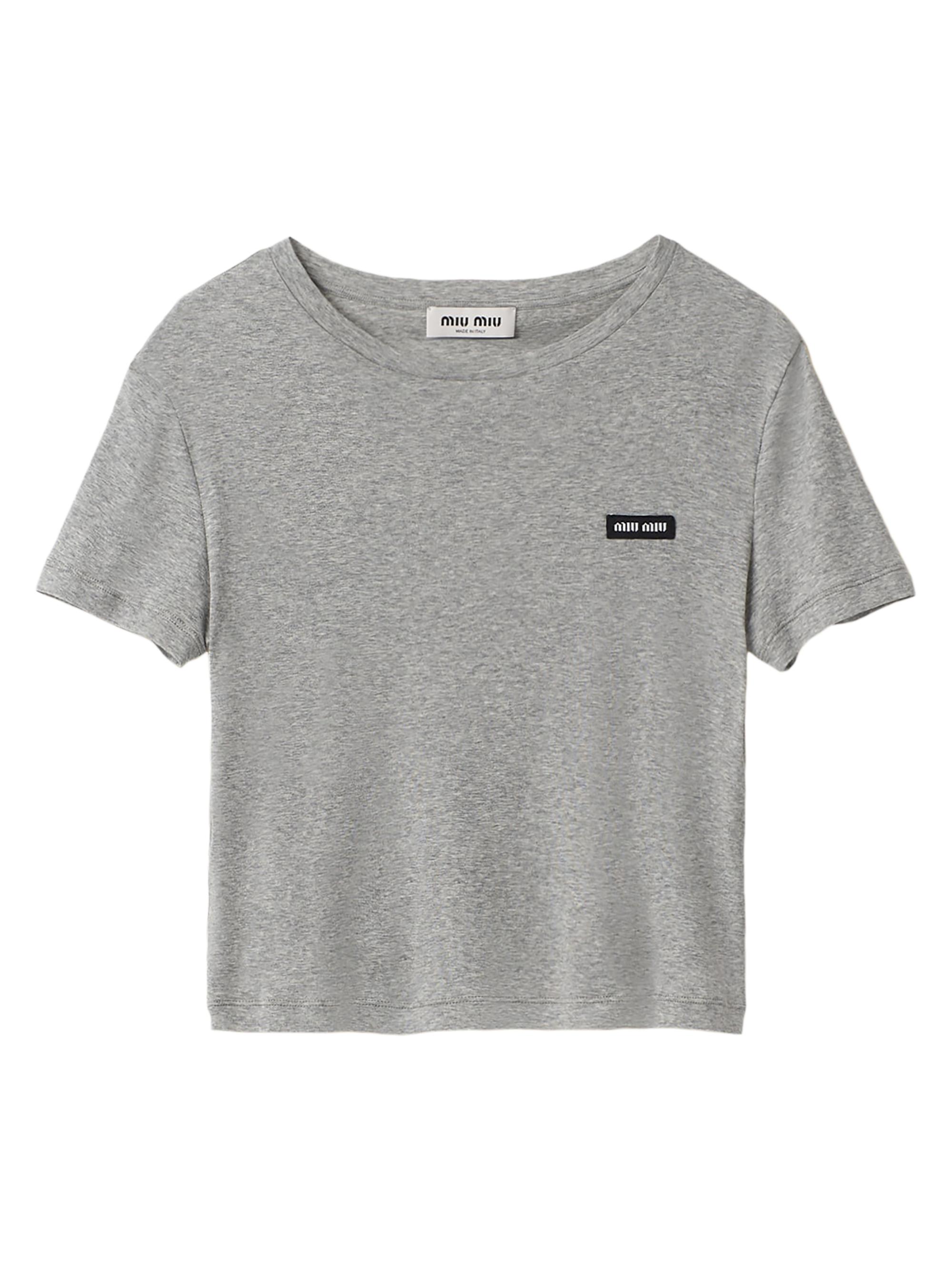 Miu Miu Women's Ribbed Jersey T-Shirt - Grey