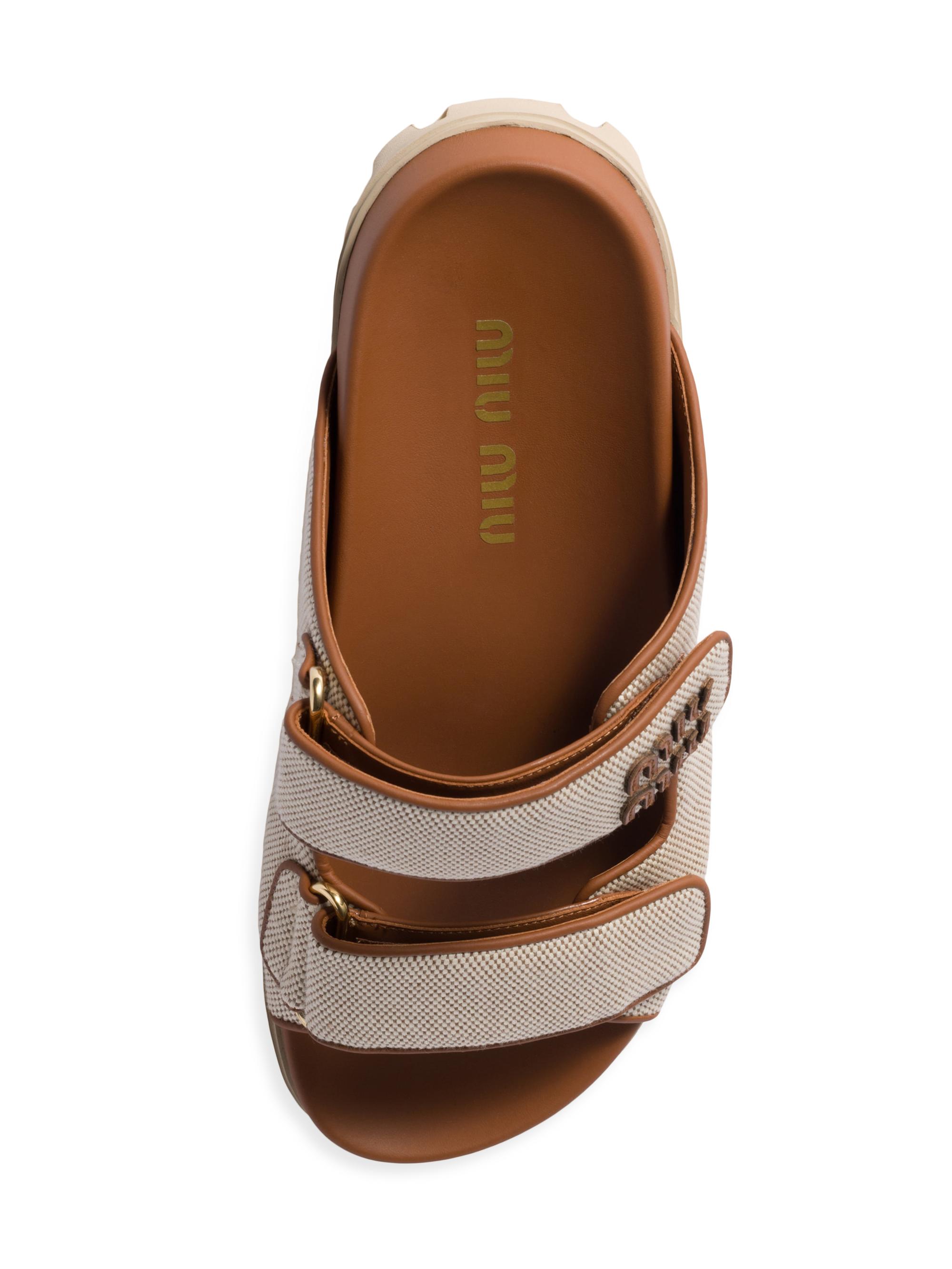 ♡miu♡ Miu Miu Women's Denim Logo Slide Sandals | Bloomingdale's