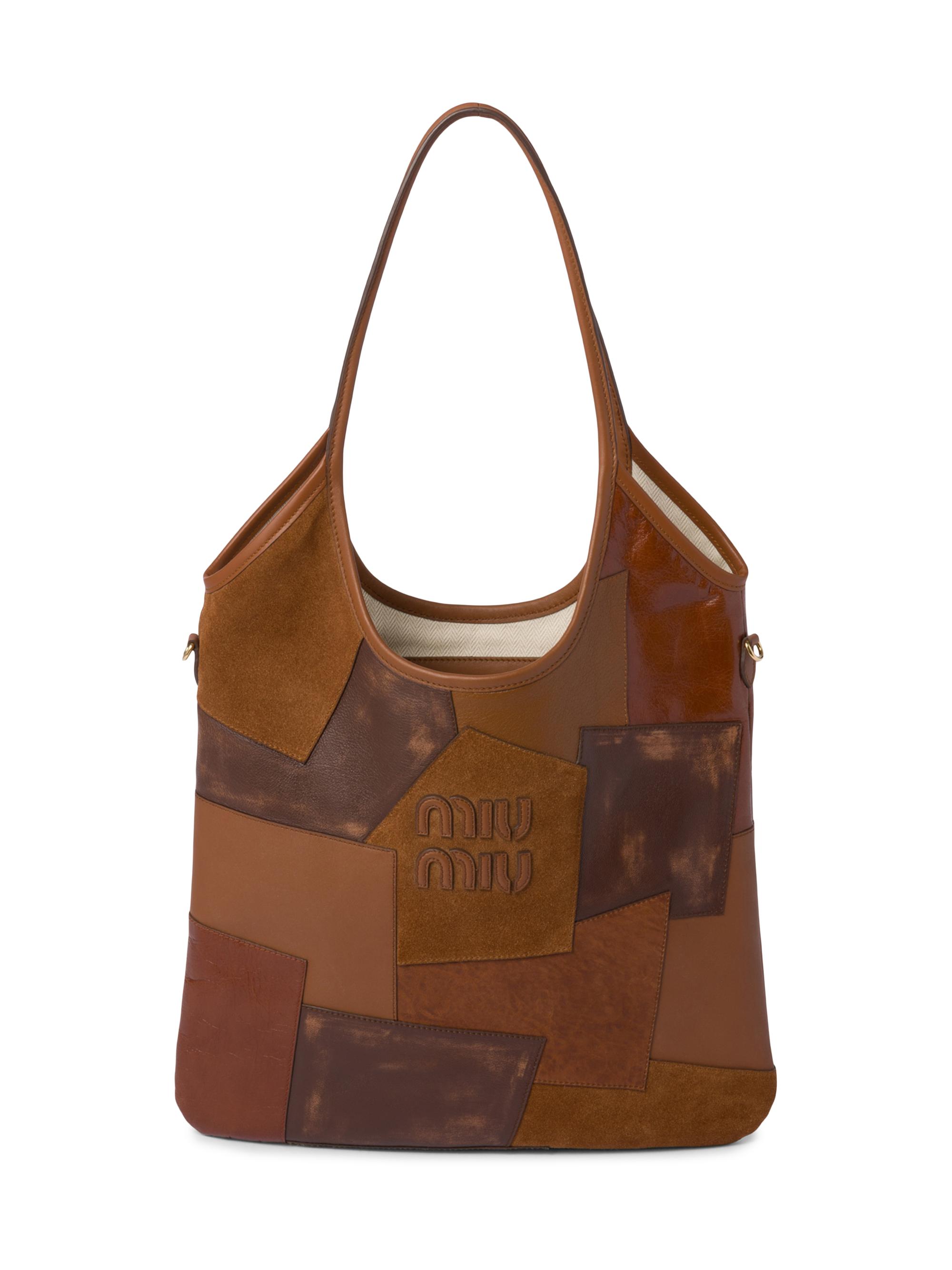Miu Miu Women's Ivy Leather Patchwork Tote Bag - Brown