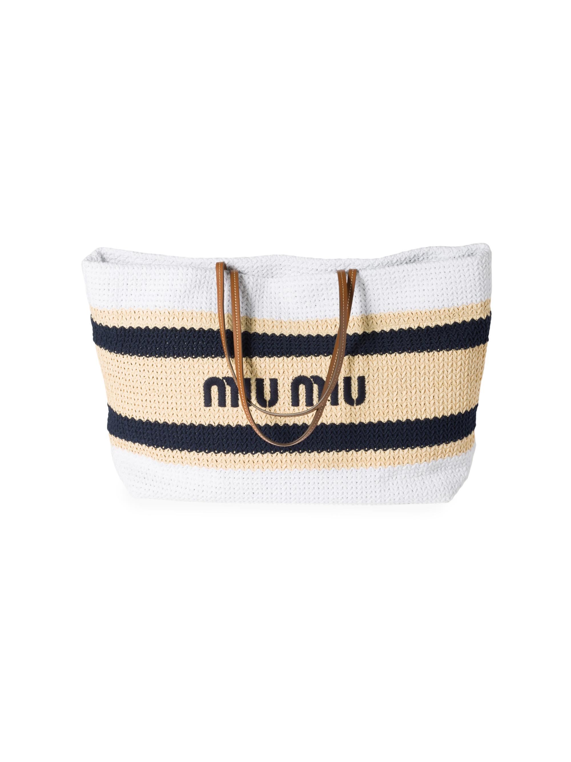 Miu Miu Women's Raffia-Effect Woven Shoulder Bag - Beige Khaki