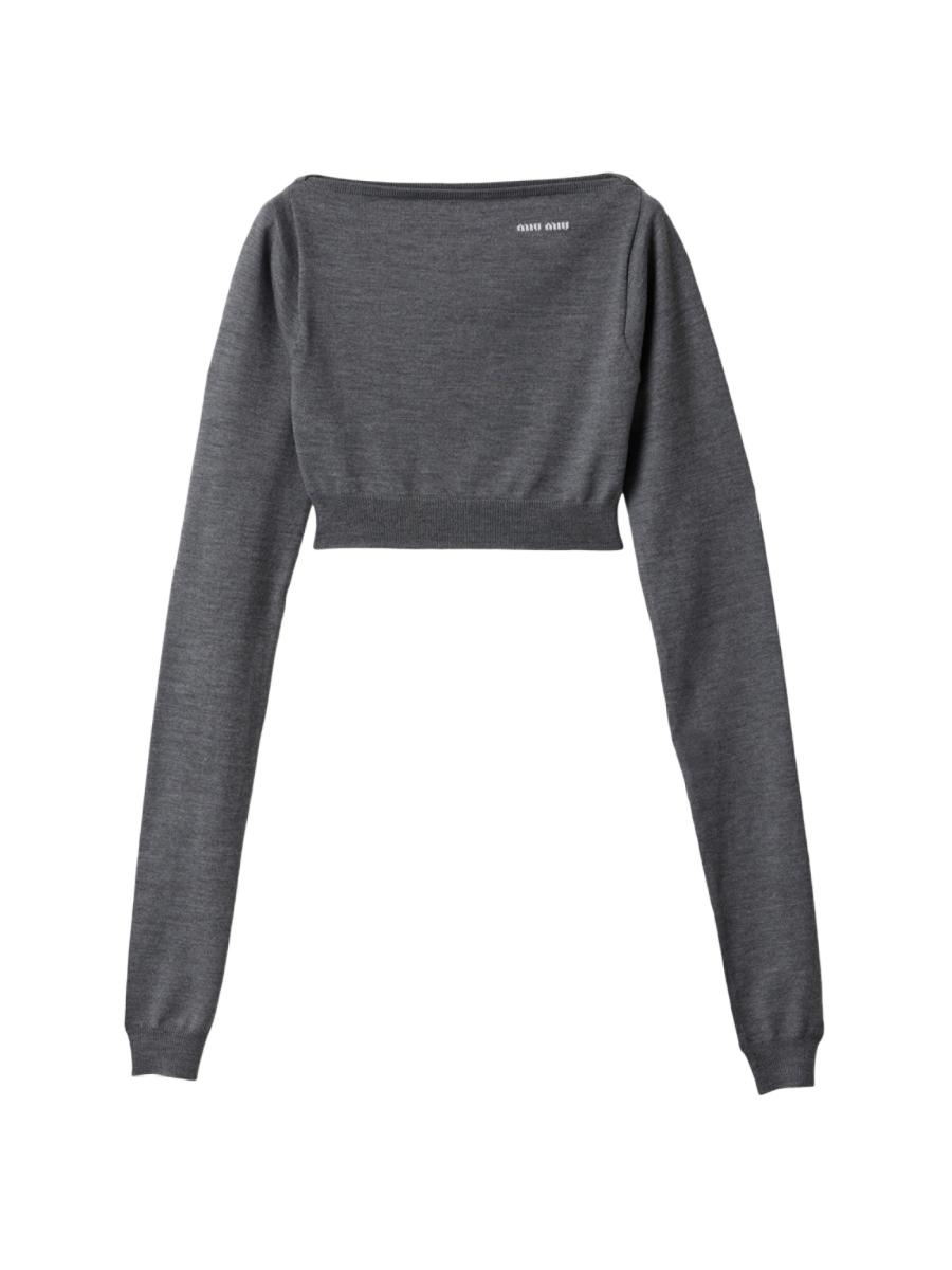 Tシャツ・カットソー MiuMiu | Merino wool crew-neck sweater Miu Miu boat-neck Sweater | Blue | FARFETCH