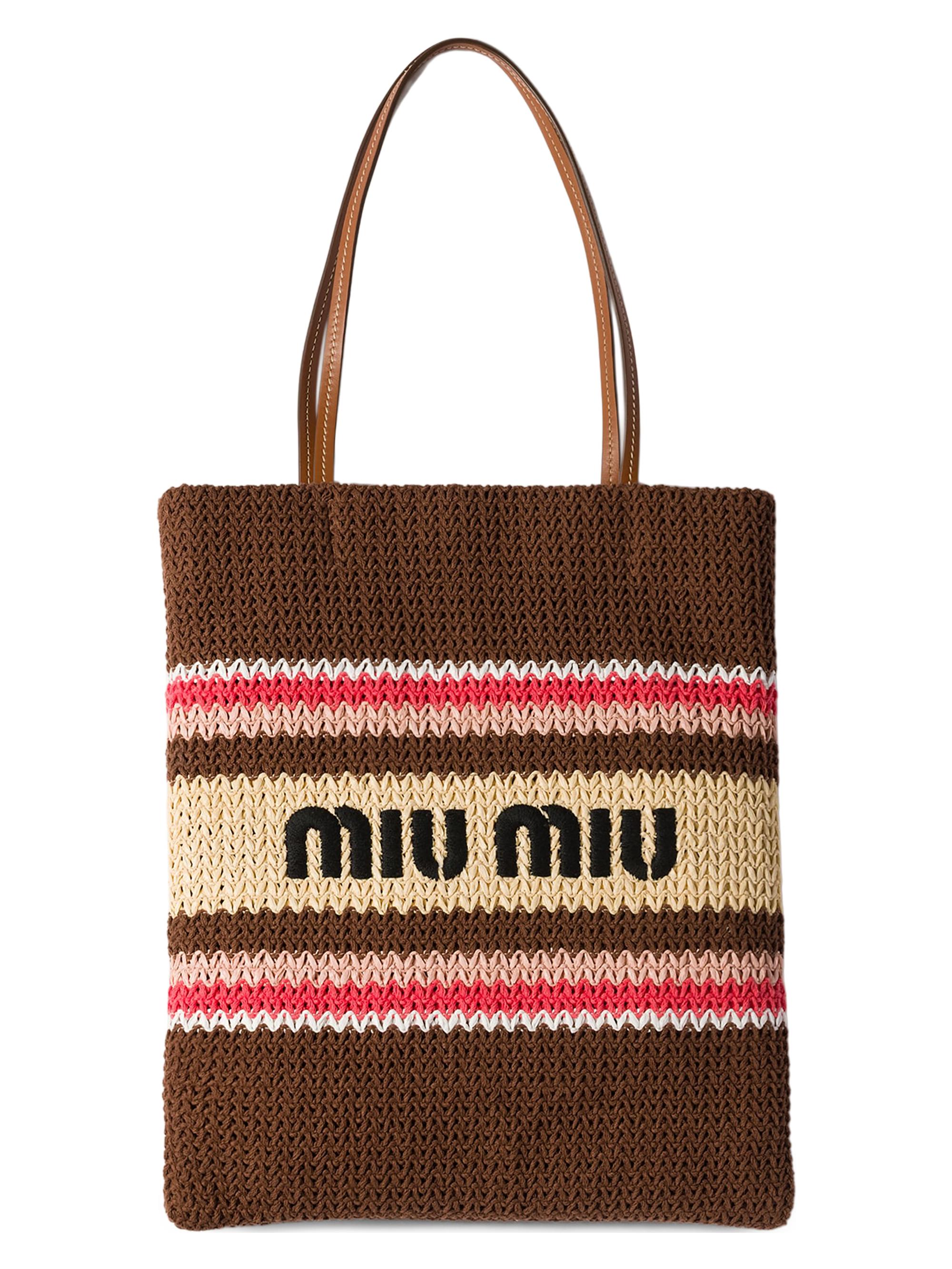 Miu Miu Women's Raffia-Effect Woven Tote Bag - Brown Red