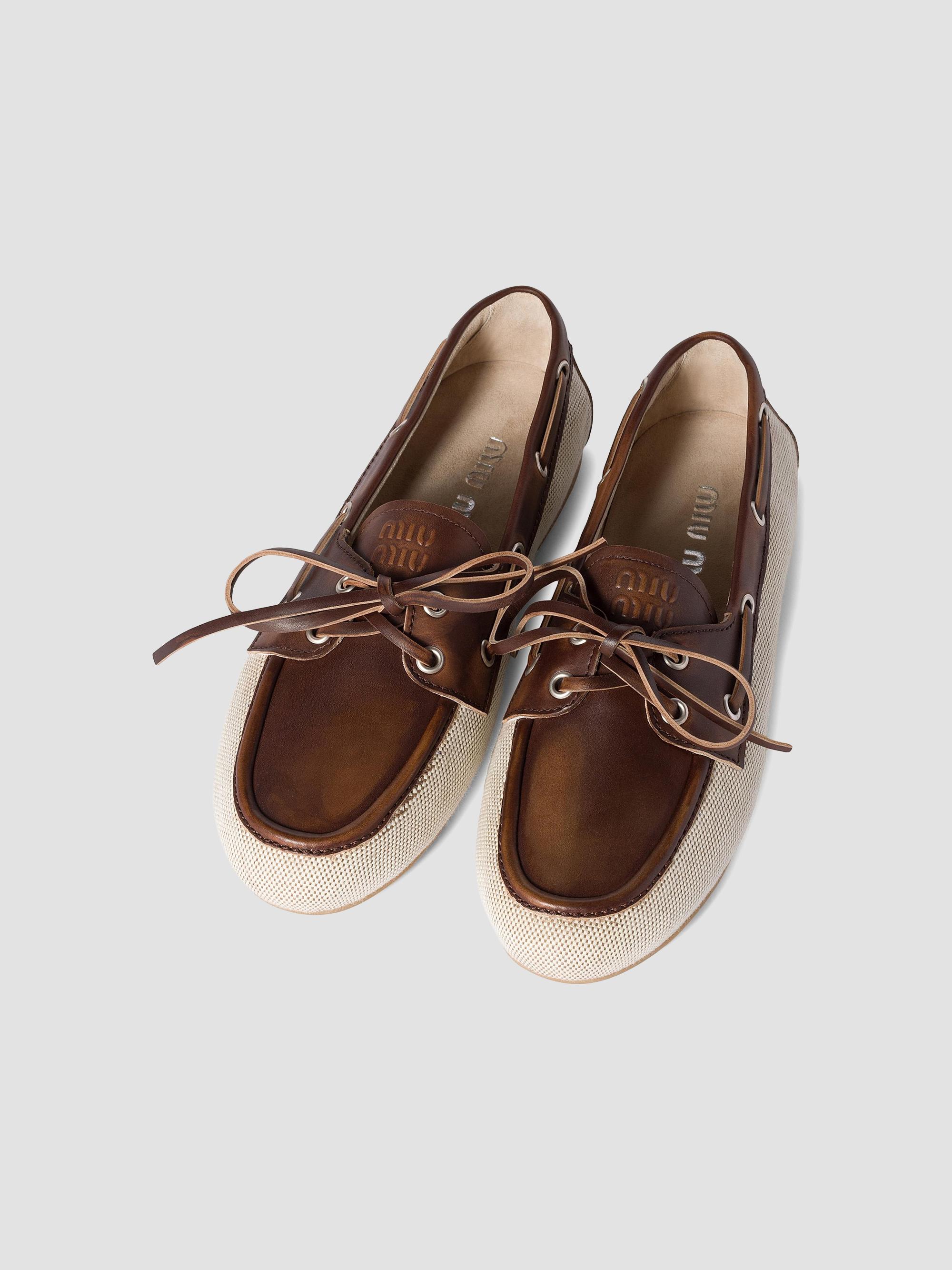 Miu Miu Canvas and Bleached Leather Boat Shoes | Saks Fifth Avenue