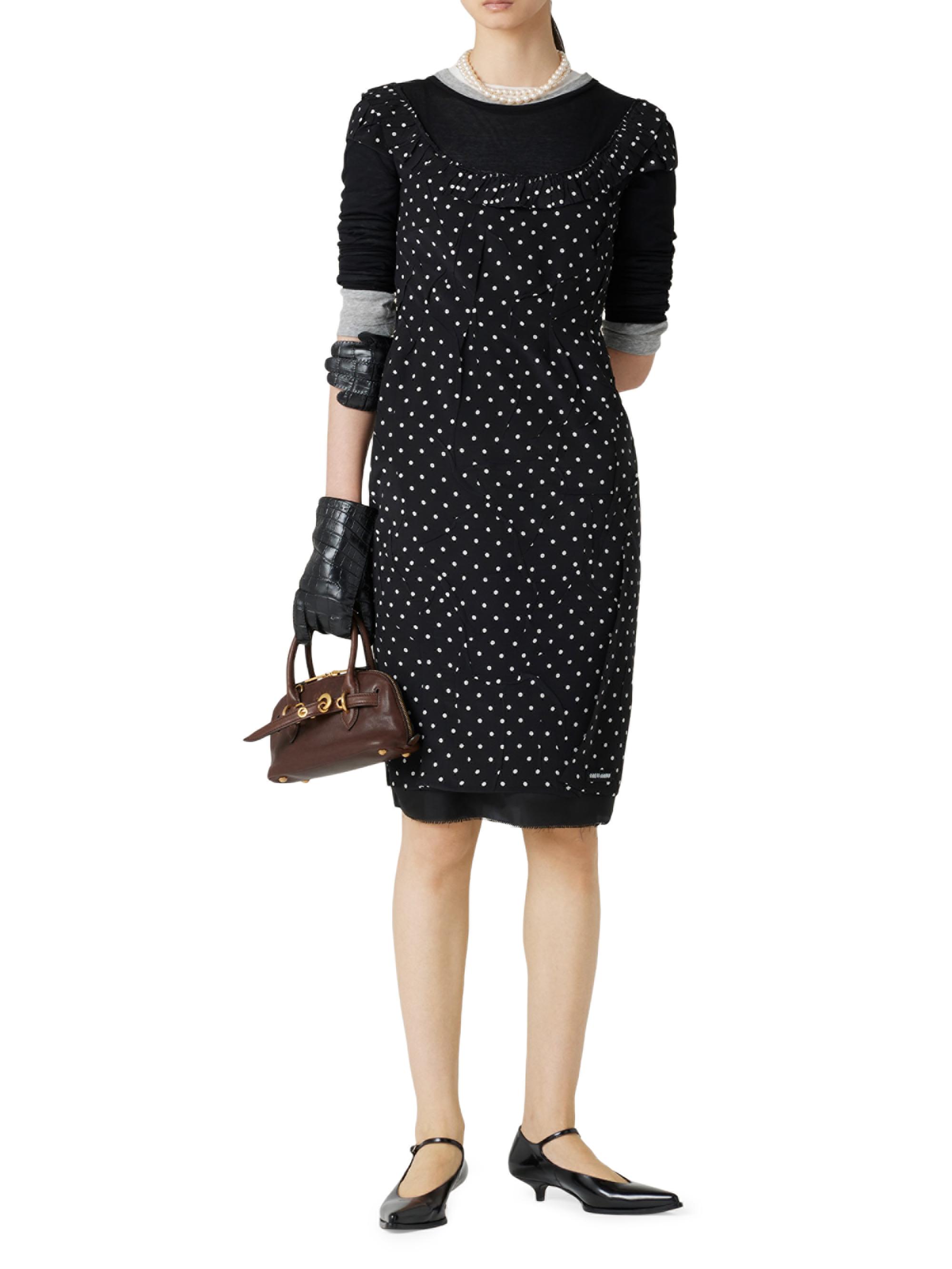 Miu Miu Women's Ribbed Knit Jersey Dress - Black - Mini dresses
