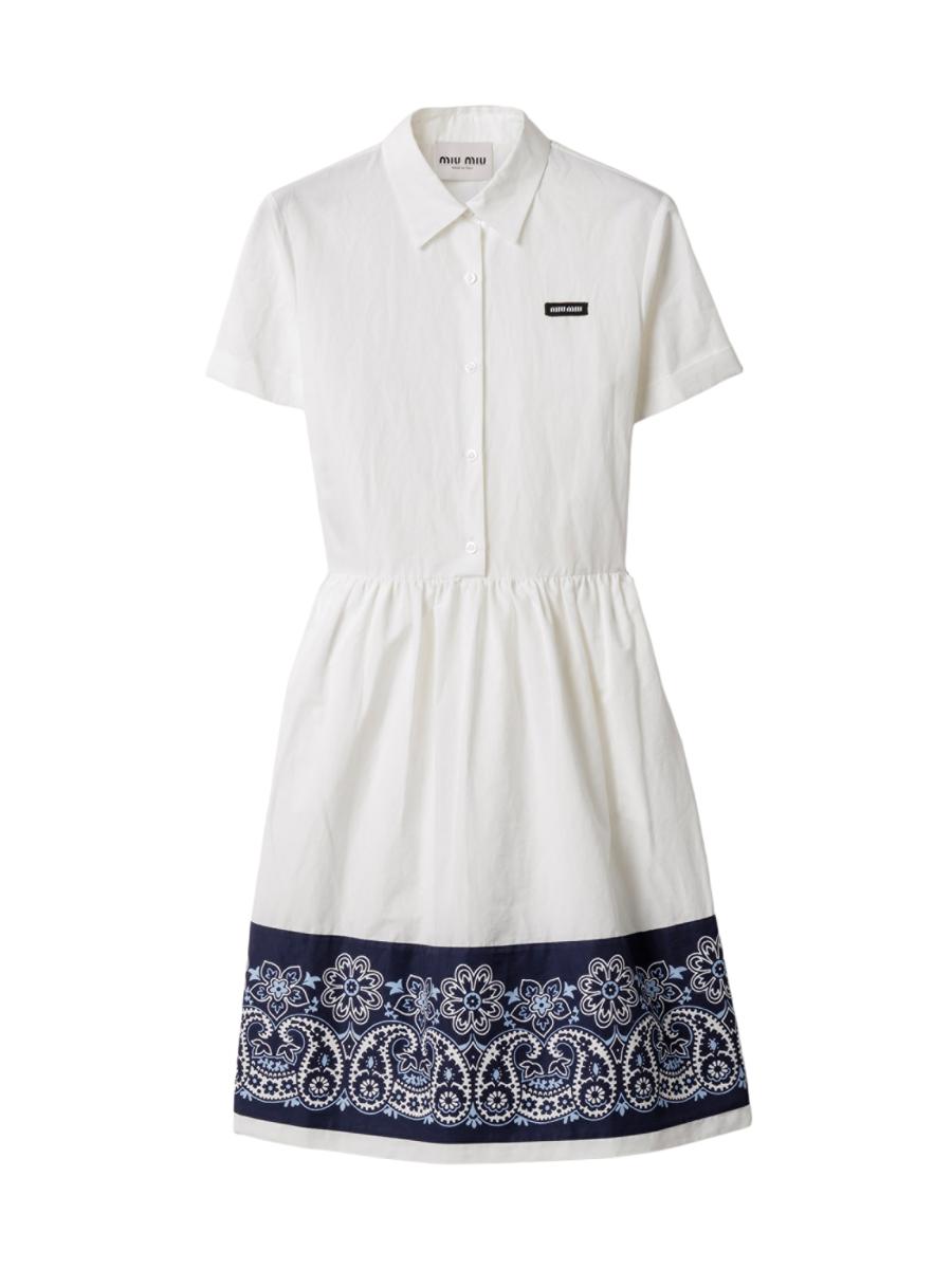 Miu Miu Slubbed Poplin Dress with Print | Saks Fifth Avenue