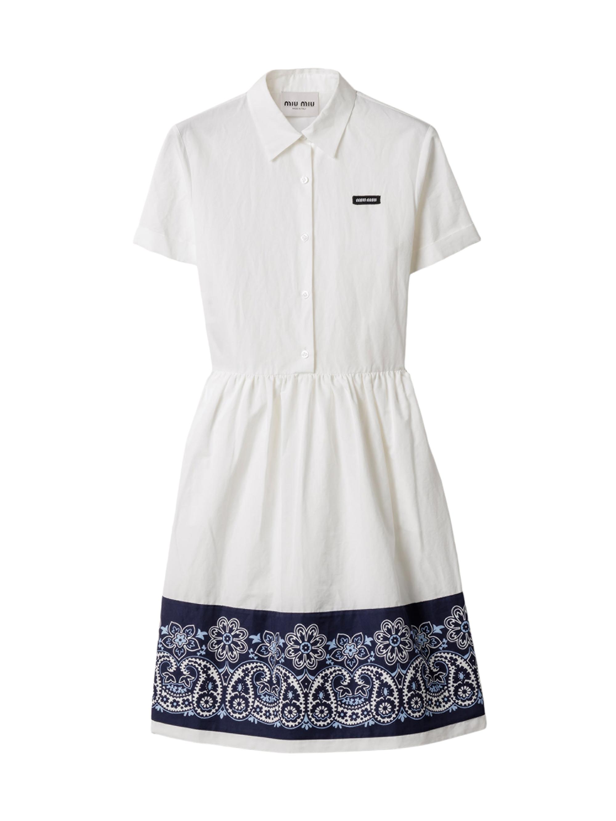 Miu Miu Women's Slubbed Poplin Dress with Print - White