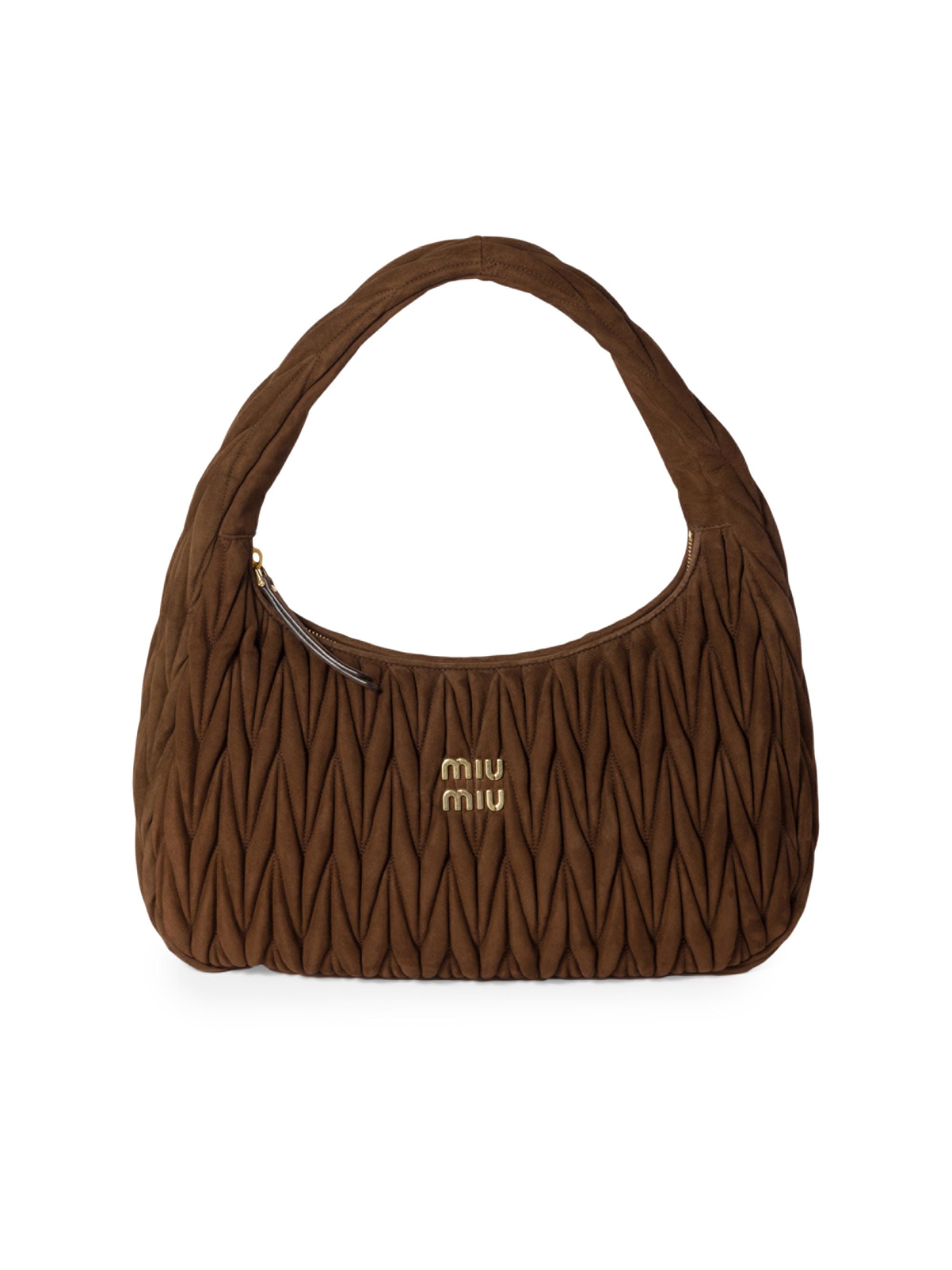 Miu Miu Women's Wander Matelassé Suede Hobo Bag - Dark Brown