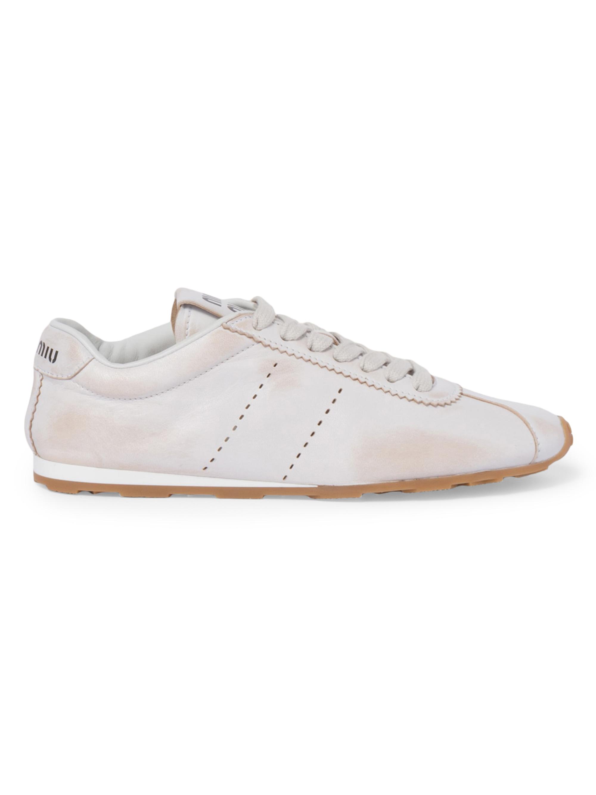 Miu Miu Women's Plume Bleached Nappa Leather Sneakers - White