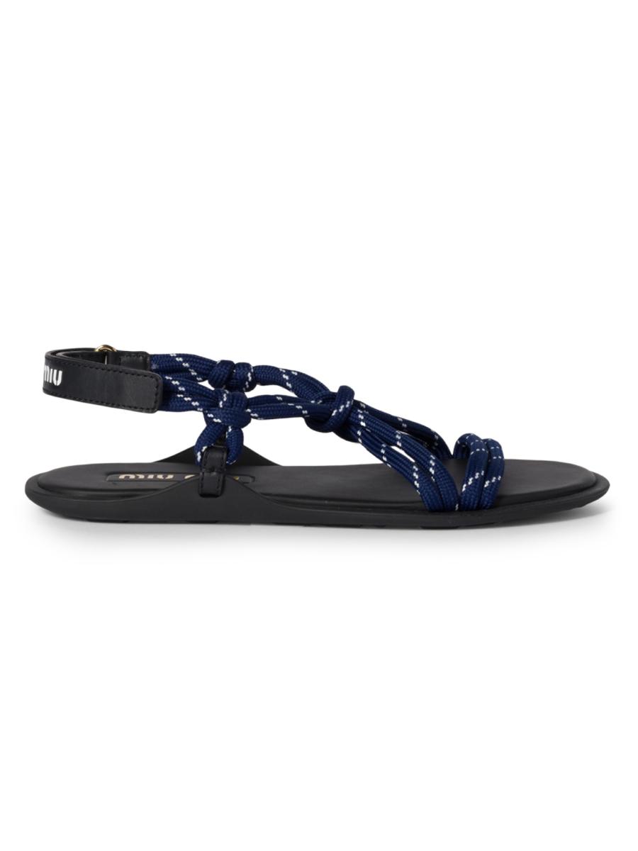 【MIU MIU】RIVIERE CORD LEATHER SANDALS Miu Miu Riviere Cord and Leather Sandals | Saks Fifth Avenue
