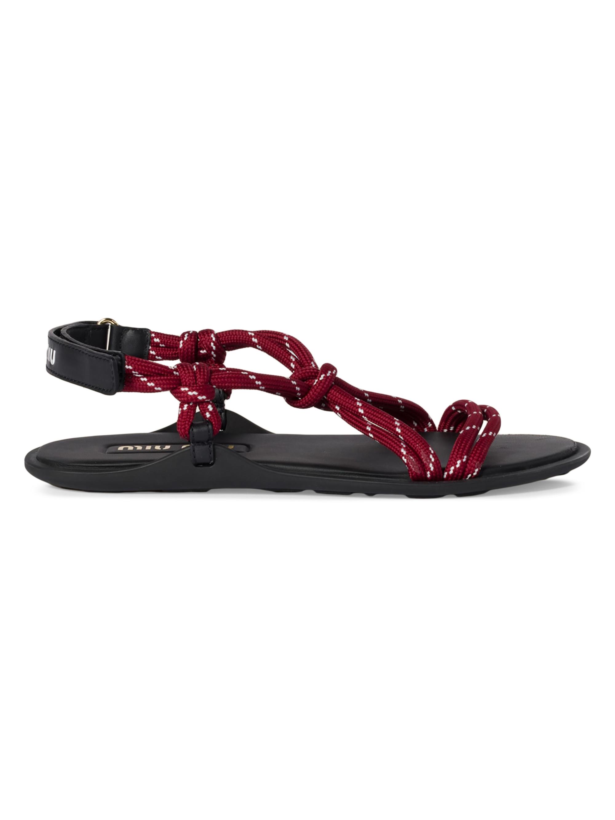 Miu Miu Women's Riviere Cord and Leather Sandals - Dark Red