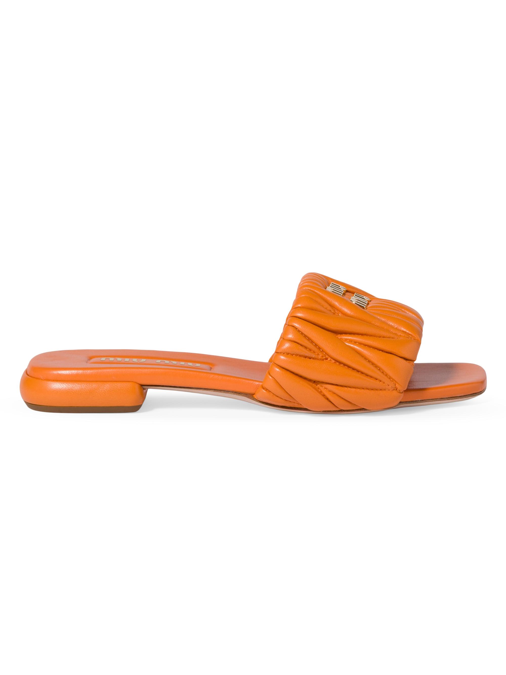 Miu Miu Women's Matelasse Nappa Leather Slides - Orange | Thumbnail 4