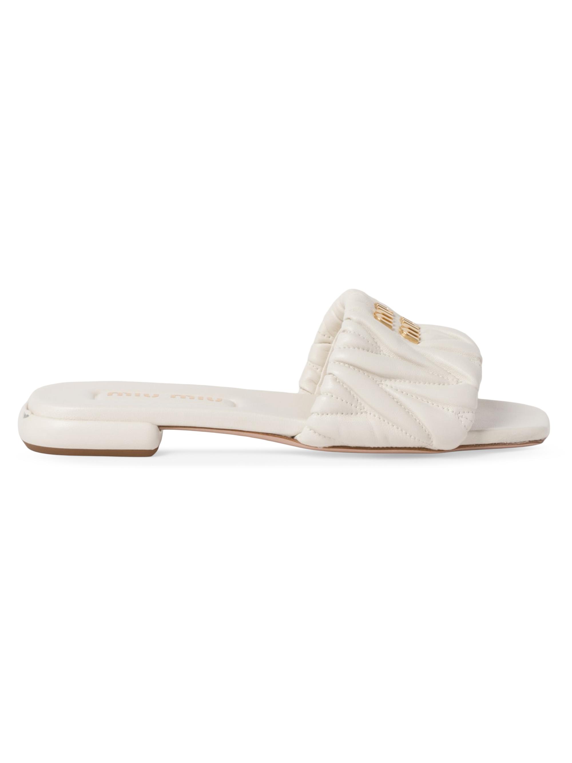 Miu Miu Women's Matelasse Nappa Leather Slides - White
