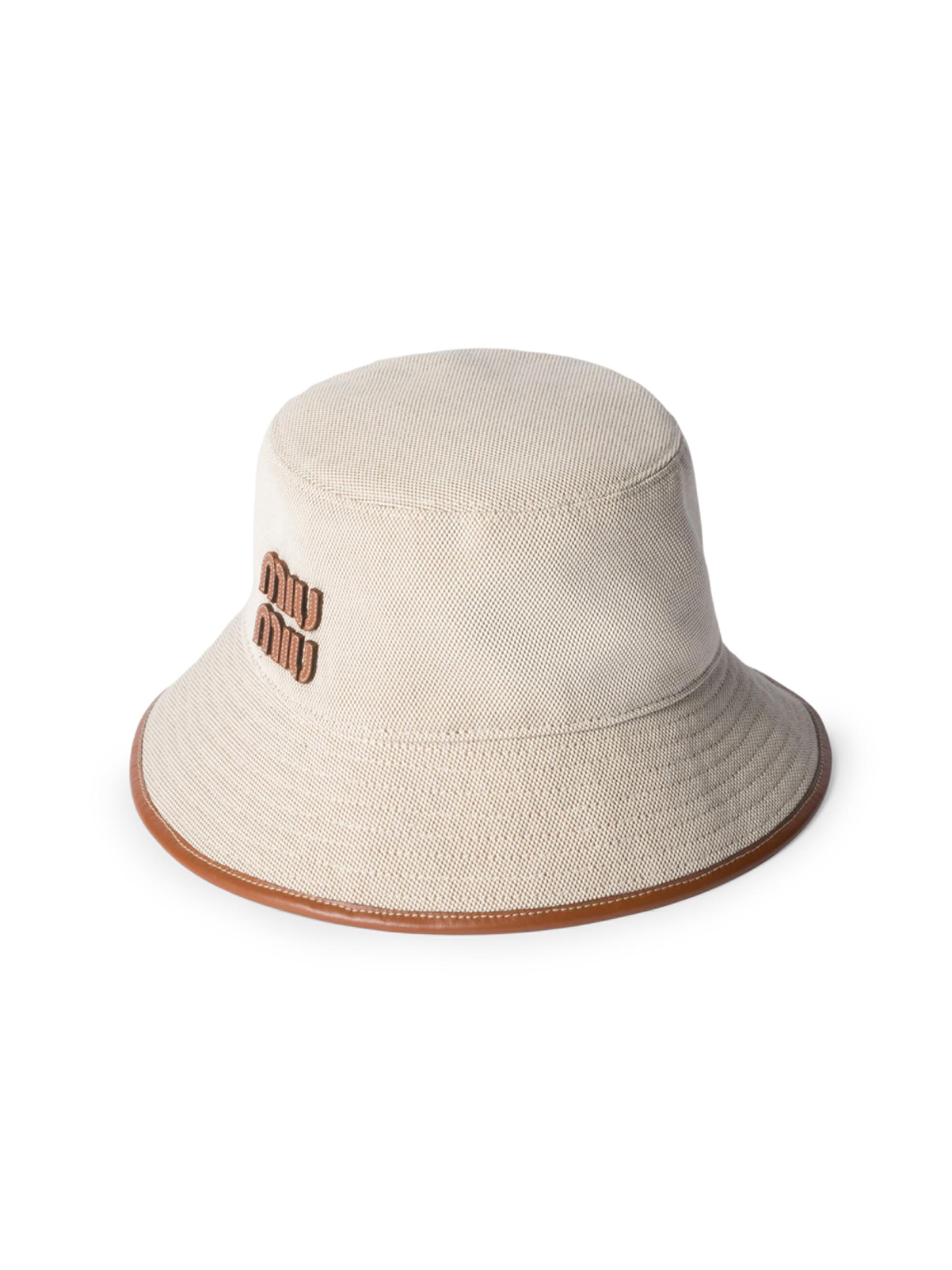Miu Miu Women's Canvas and Leather Bucket Hat - Beige Khaki