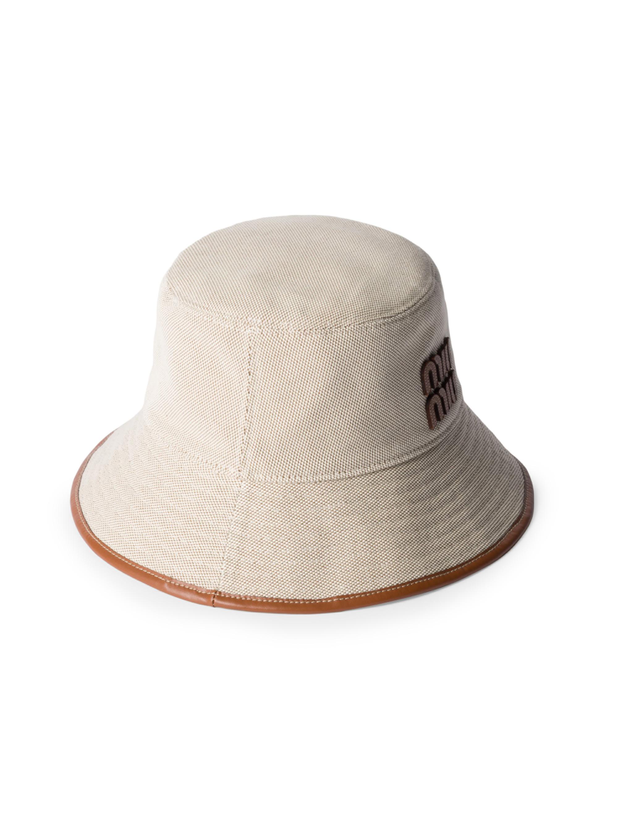MIU MIU 麦わら帽子 Miu Miu Canvas and Leather Bucket Hat | Saks Fifth Avenue