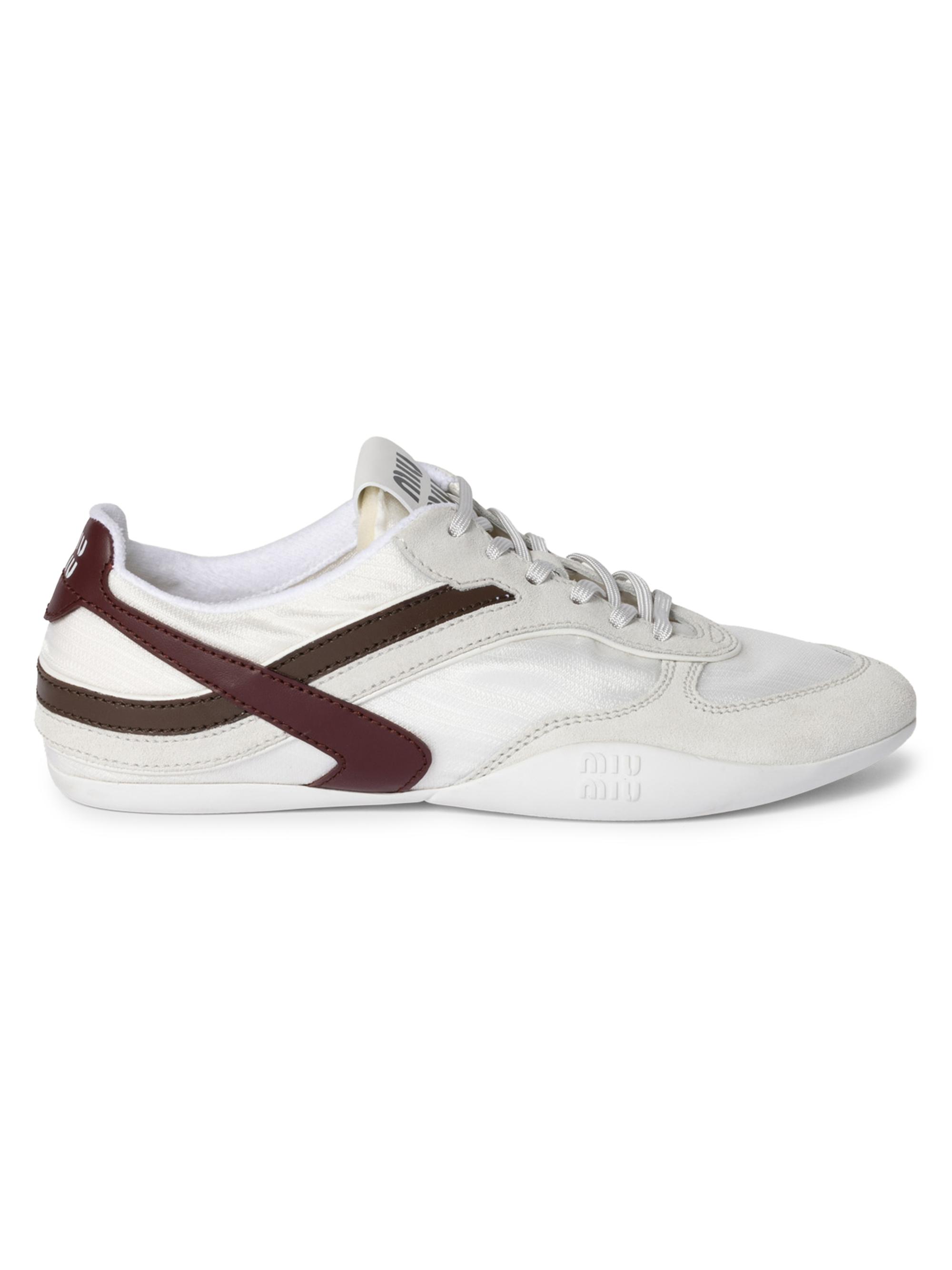 Miu Miu Women's Gymnasium Technical Fabric and Suede Sneakers - White Brown