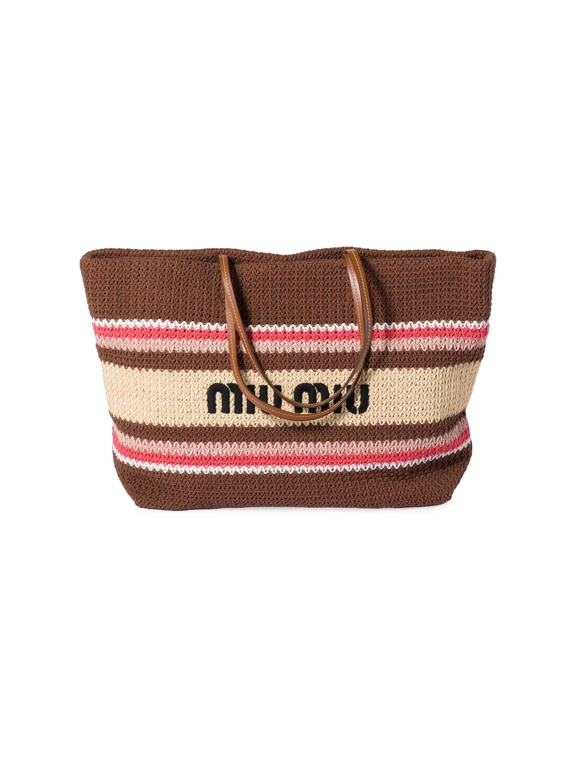 Miu Miu Women's Raffia-Effect Woven Shoulder Bag - Brown Pink