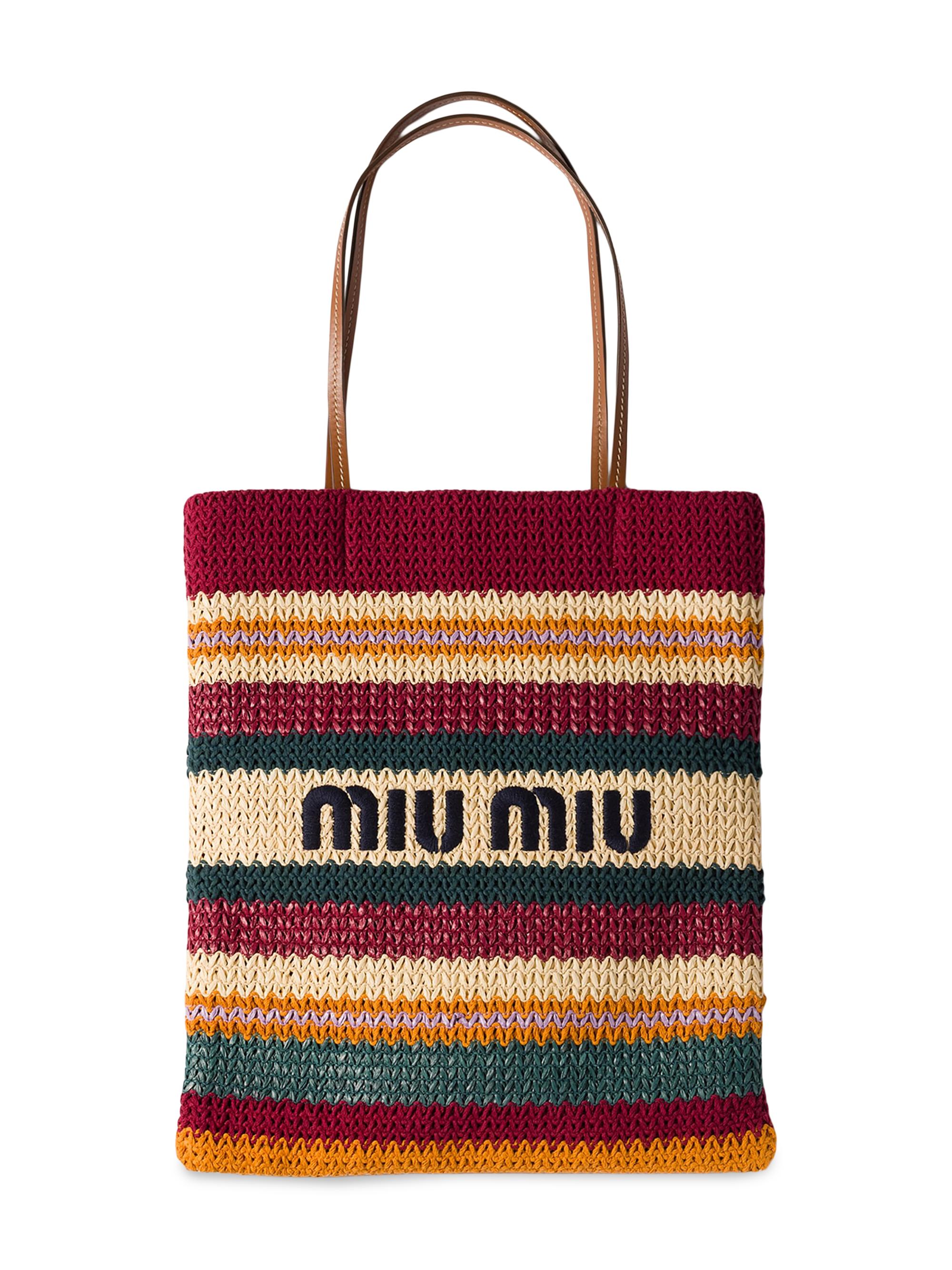 Miu Miu Women's Raffia-Effect Woven Tote Bag - Dark Red