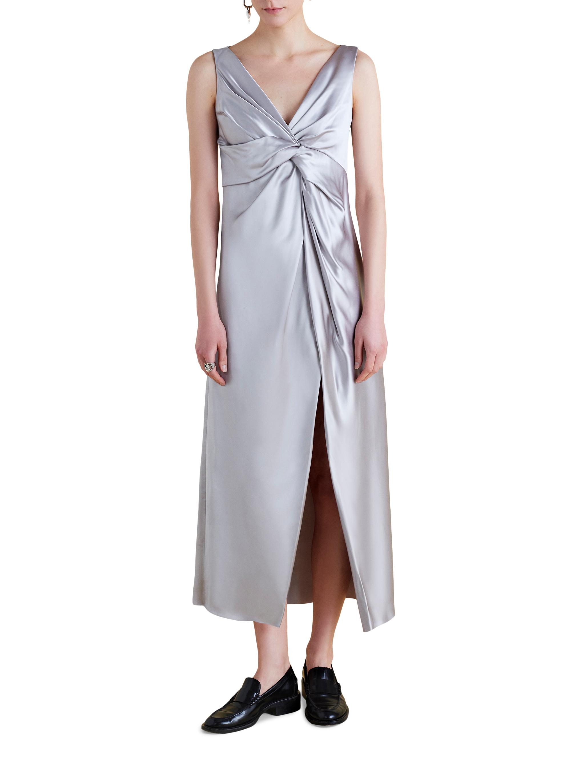 Marina Moscone Women's Satin V-Neck Twist Dress - Pale Grey