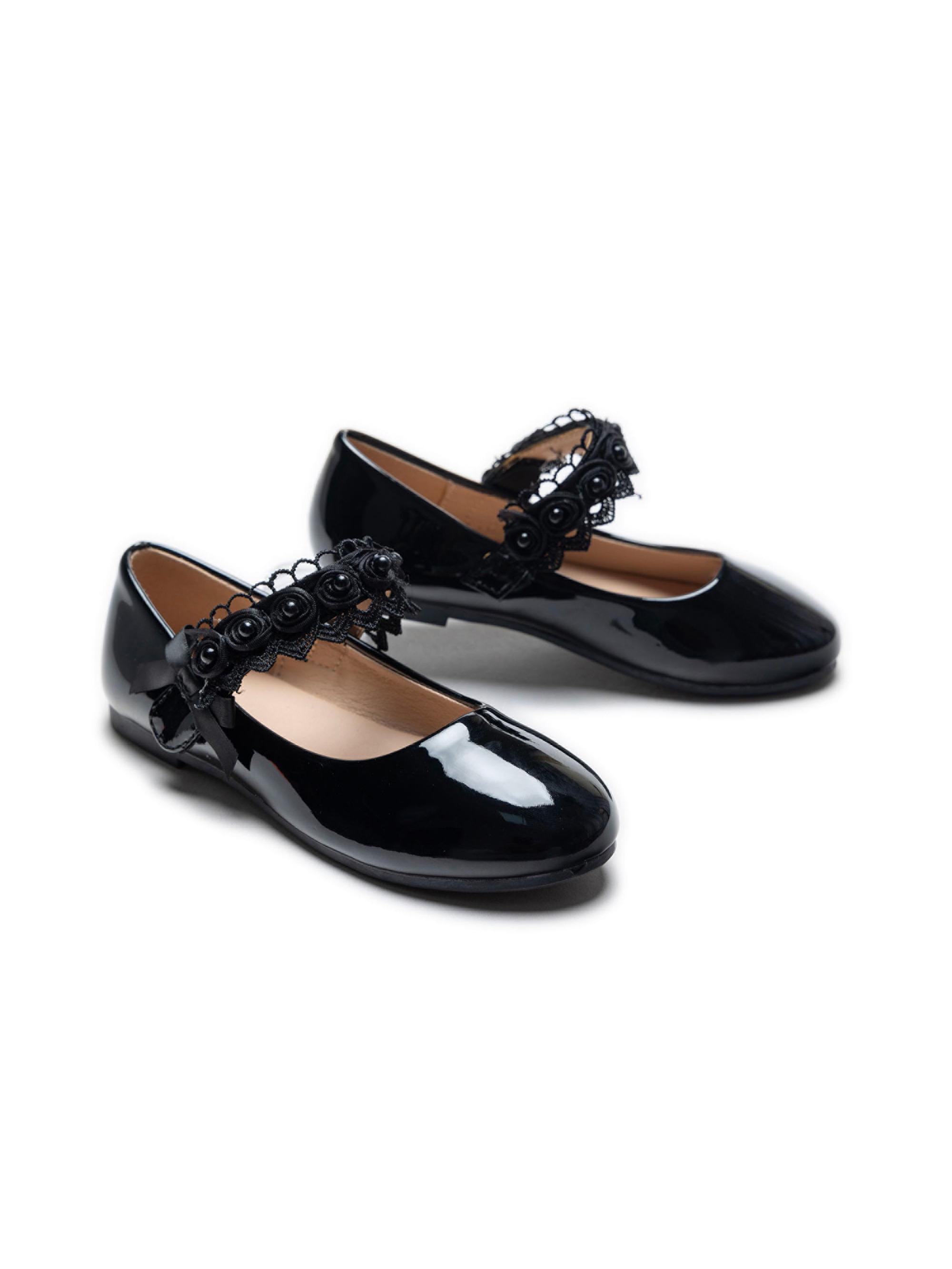 Tulleen Baby Girl's & Little Girl's Rose Pearl Doily Flats - Black 4 (Child)