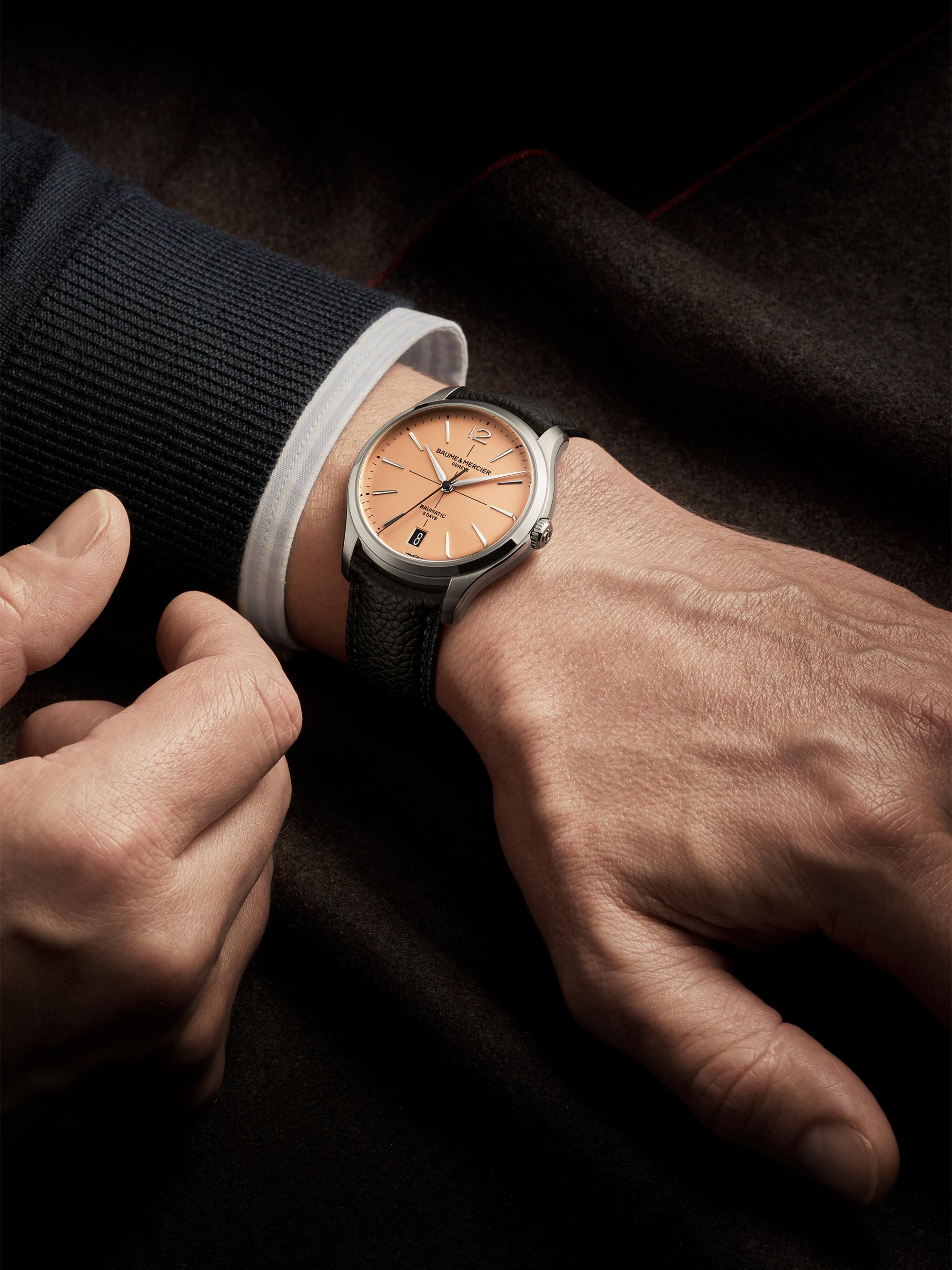 Baume Mercier Clifton Salmon Stainless Steel Leather Watch