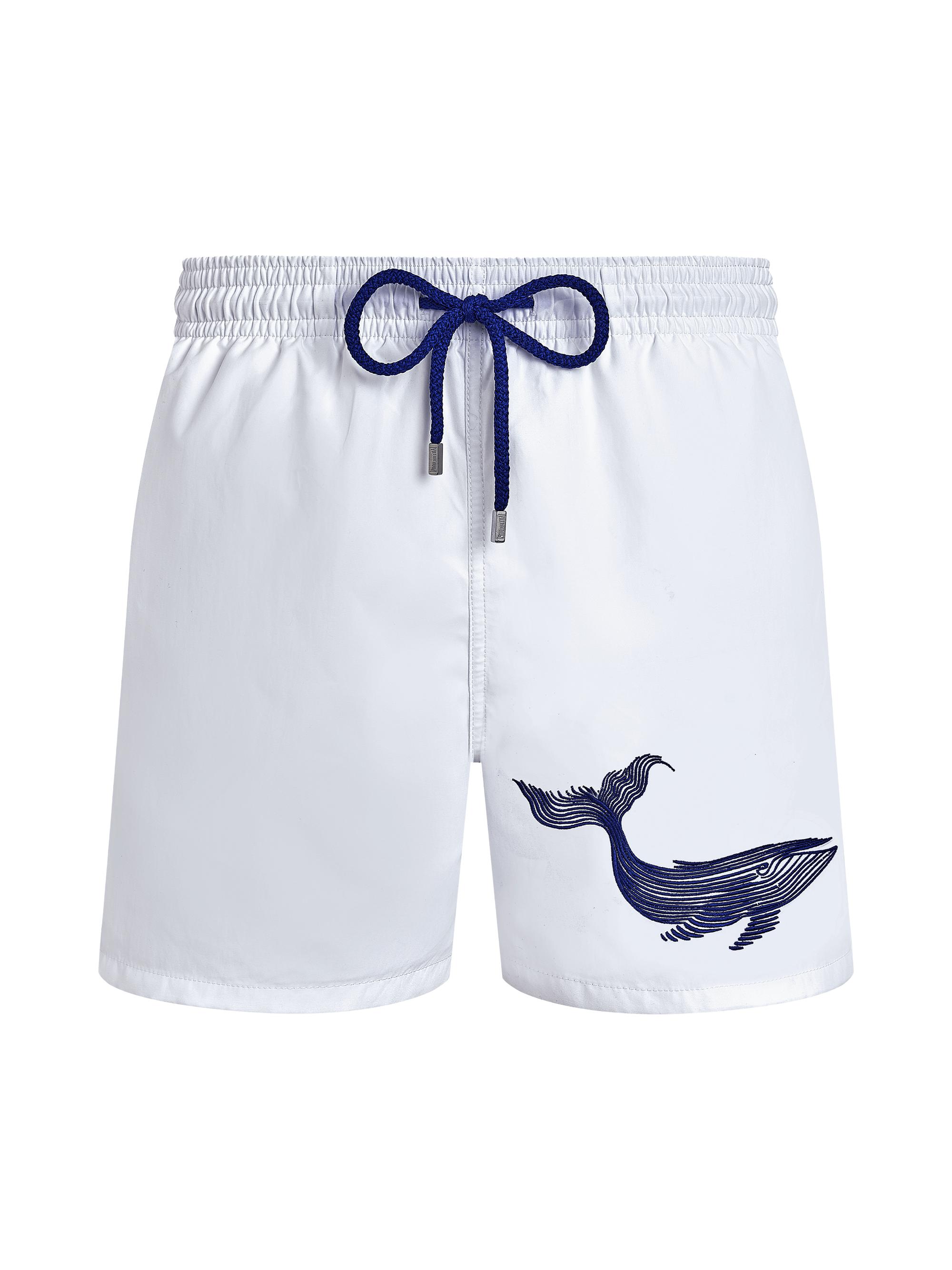 Vilebrequin Men's Embroidered Whale Swim Shorts - Blanc