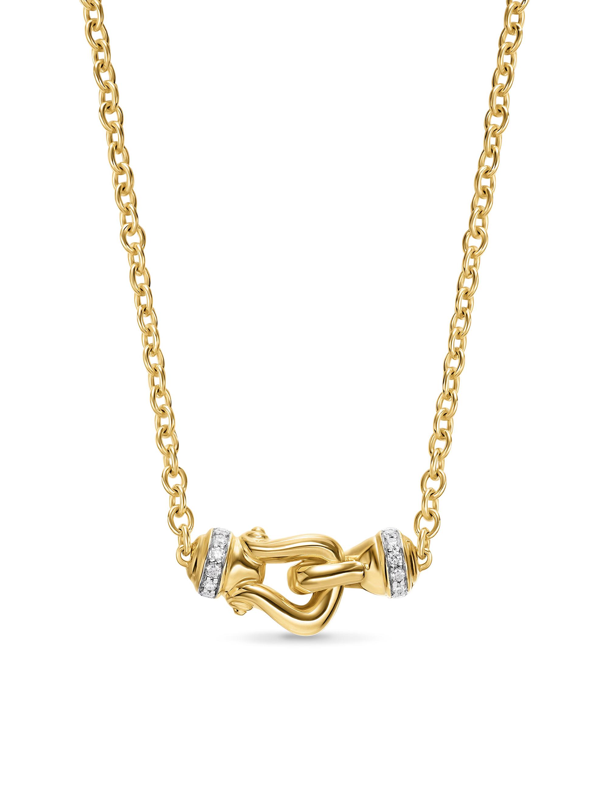 David Yurman Women's Petite Buckle Necklace in 18K Yellow Gold with Diamonds, 16.2MM - Diamond