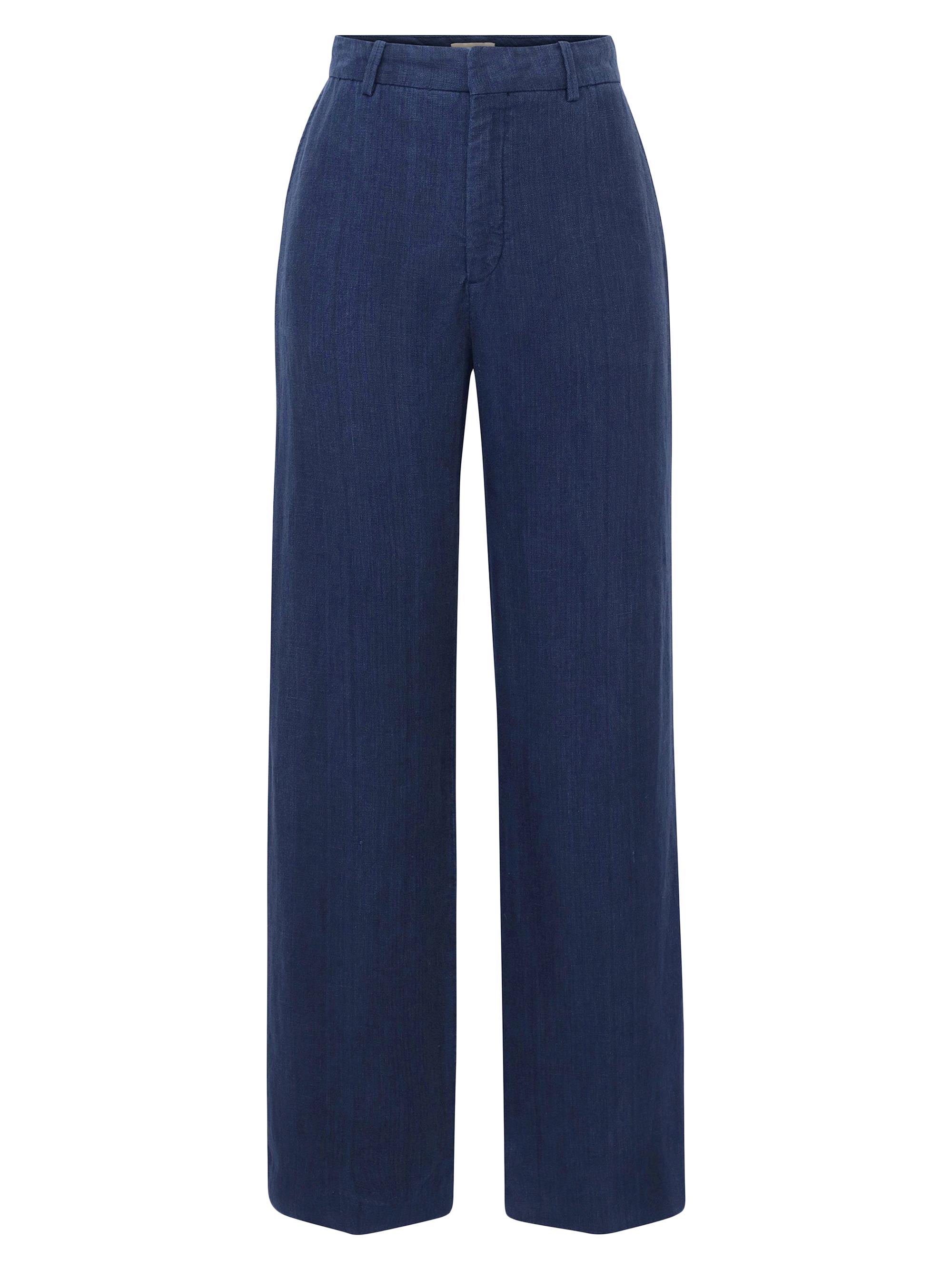 DL1961 Premium Denim Women's Mabel Straight High Rise Linen Trousers - Bright Navy Linen