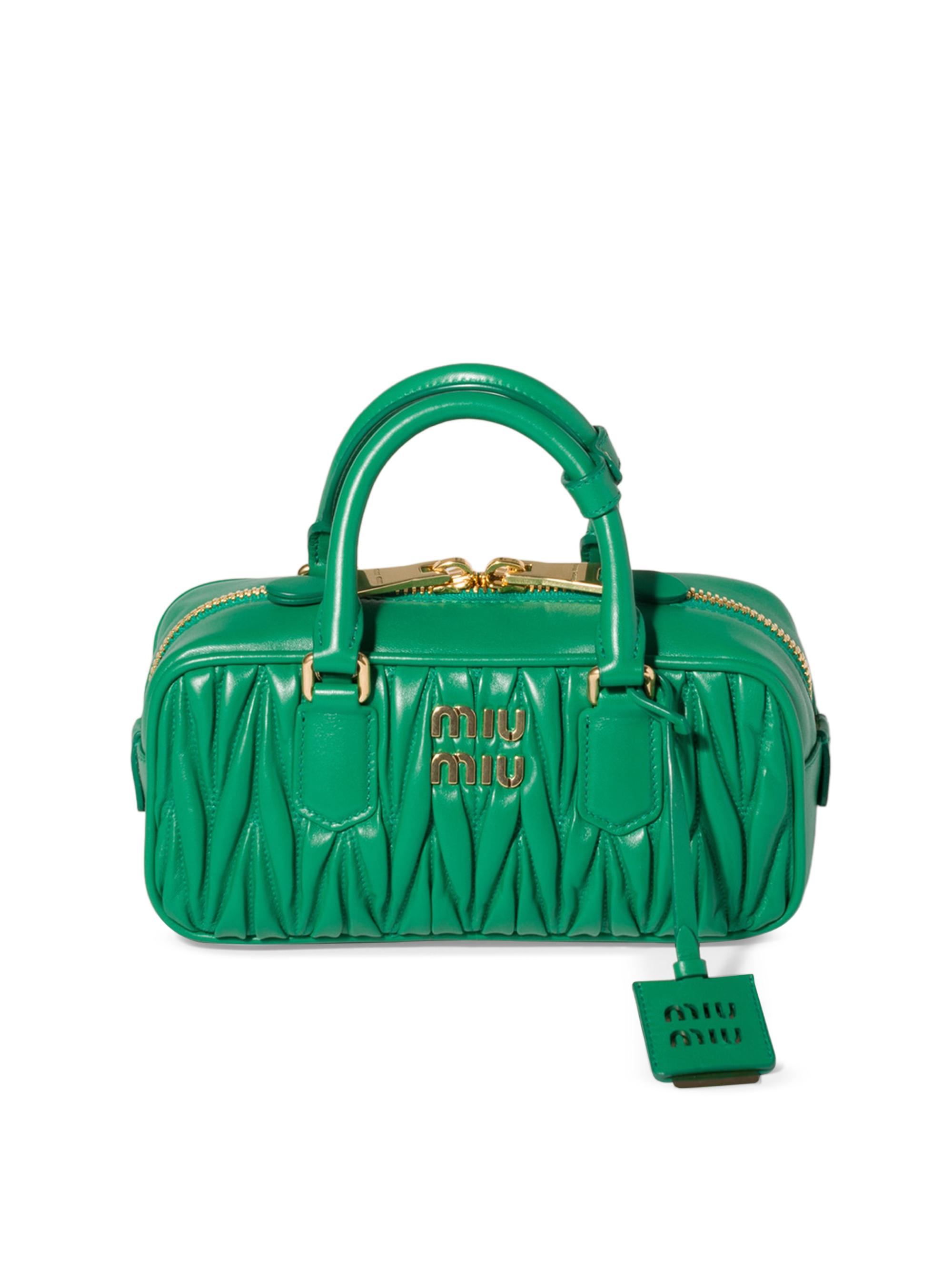 Miu Miu Women's Arcadie Matelassé Nappa Leather Top Handle Bag - Dark Green