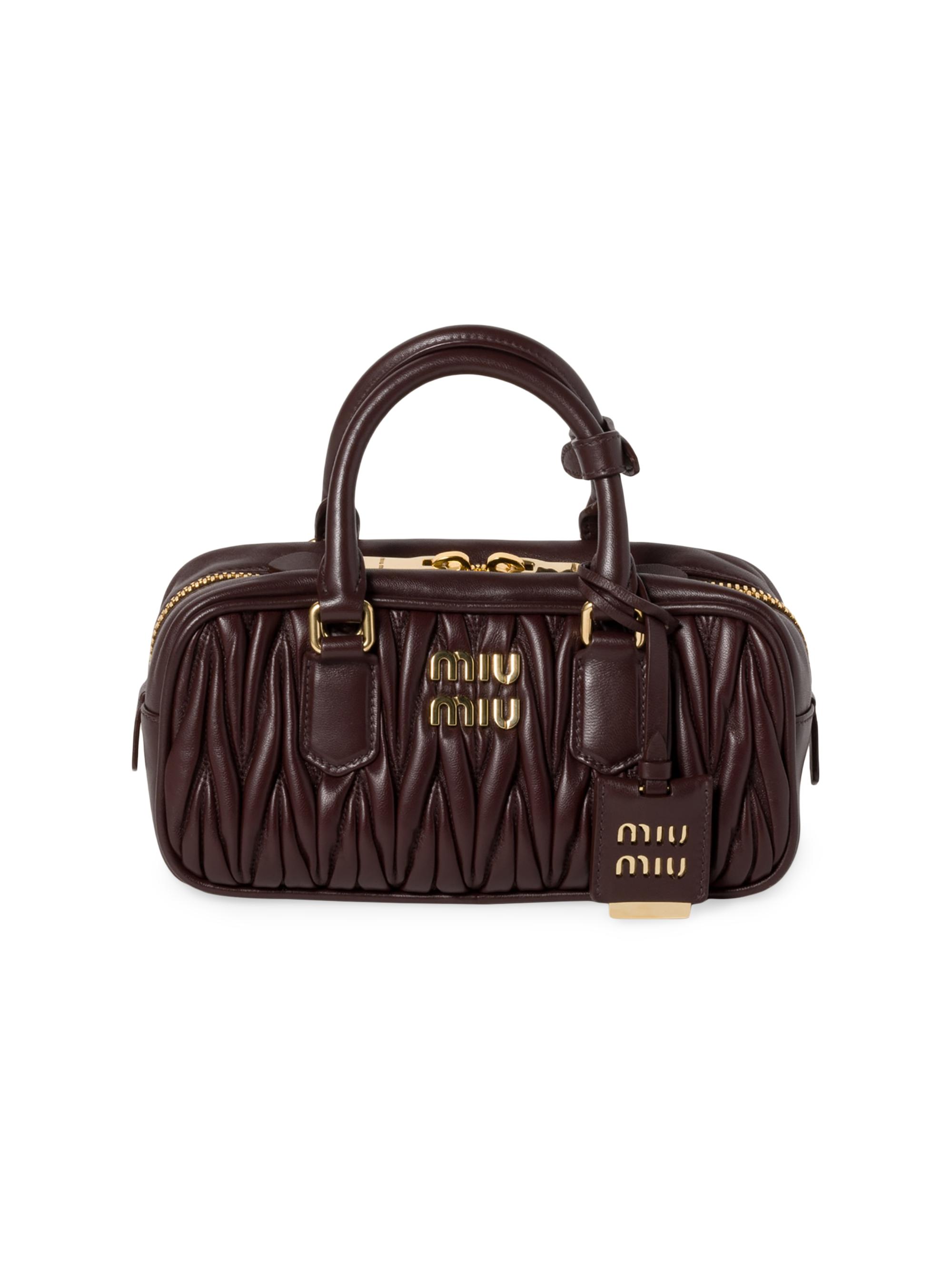 Miu Miu Women's Arcadie Matelassé Nappa Leather Top Handle Bag - Dark Red