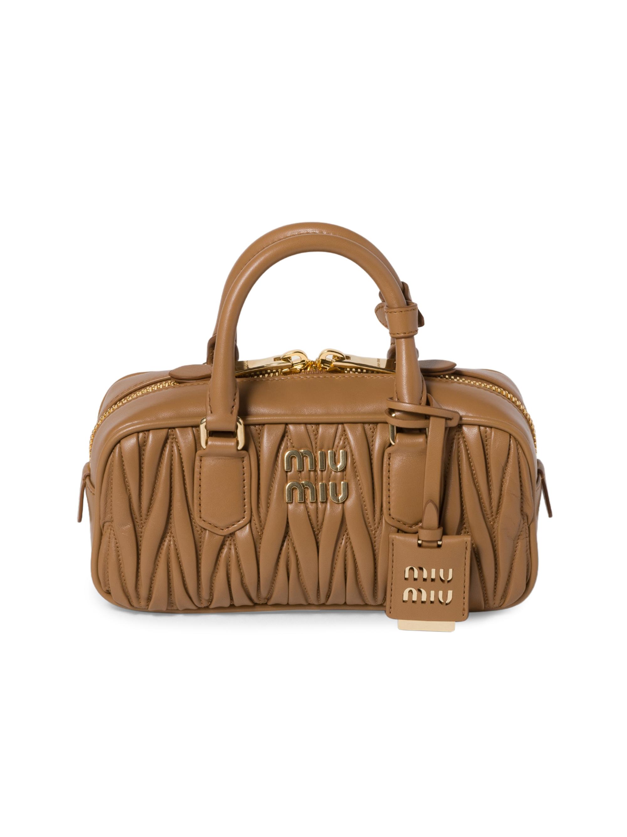 Miu Miu Women's Arcadie Matelassé Nappa Leather Top Handle Bag - Light Brown