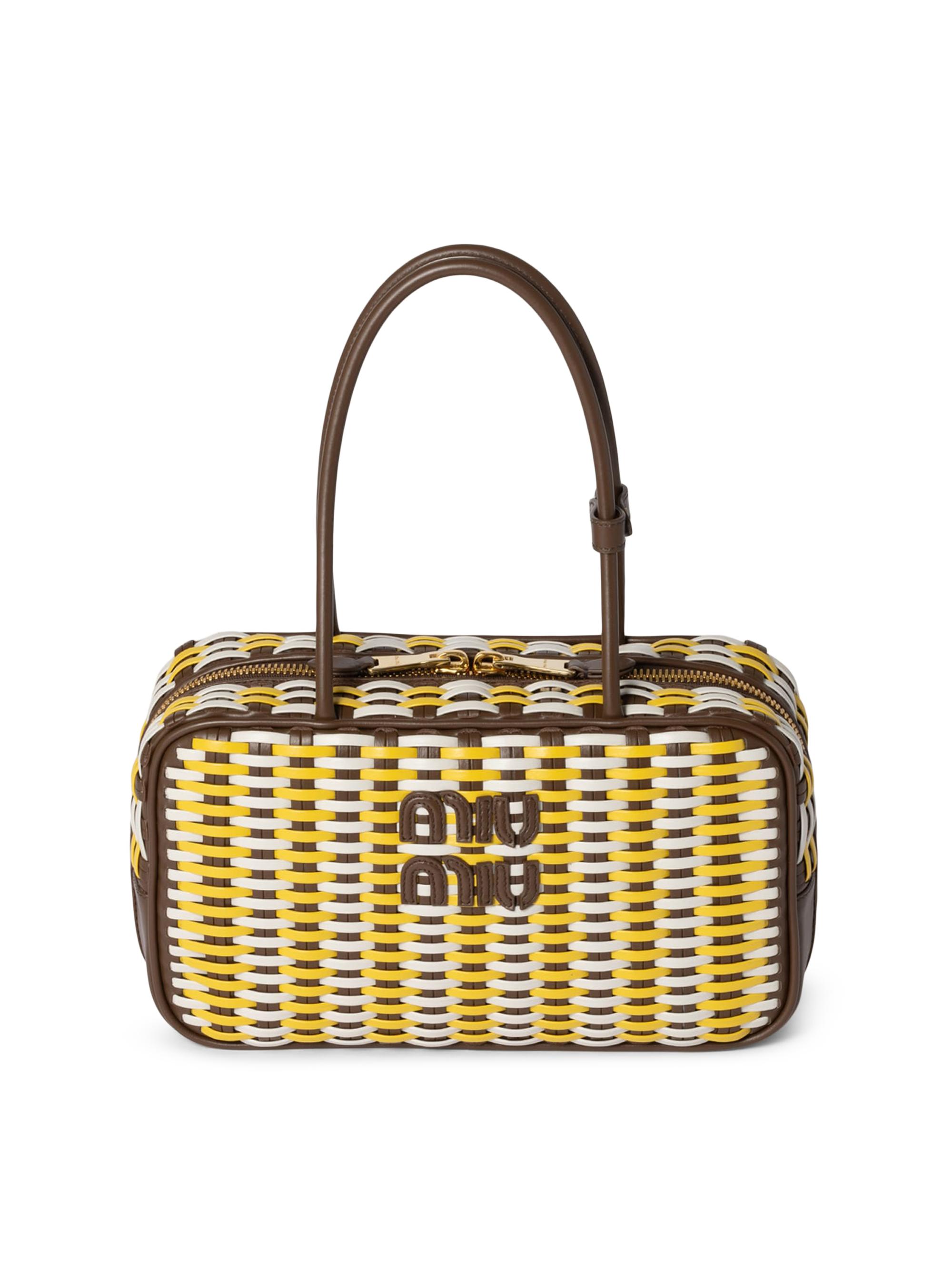 Miu Miu Women's Beau Leather Top Handle Bag - Brown White Yellow