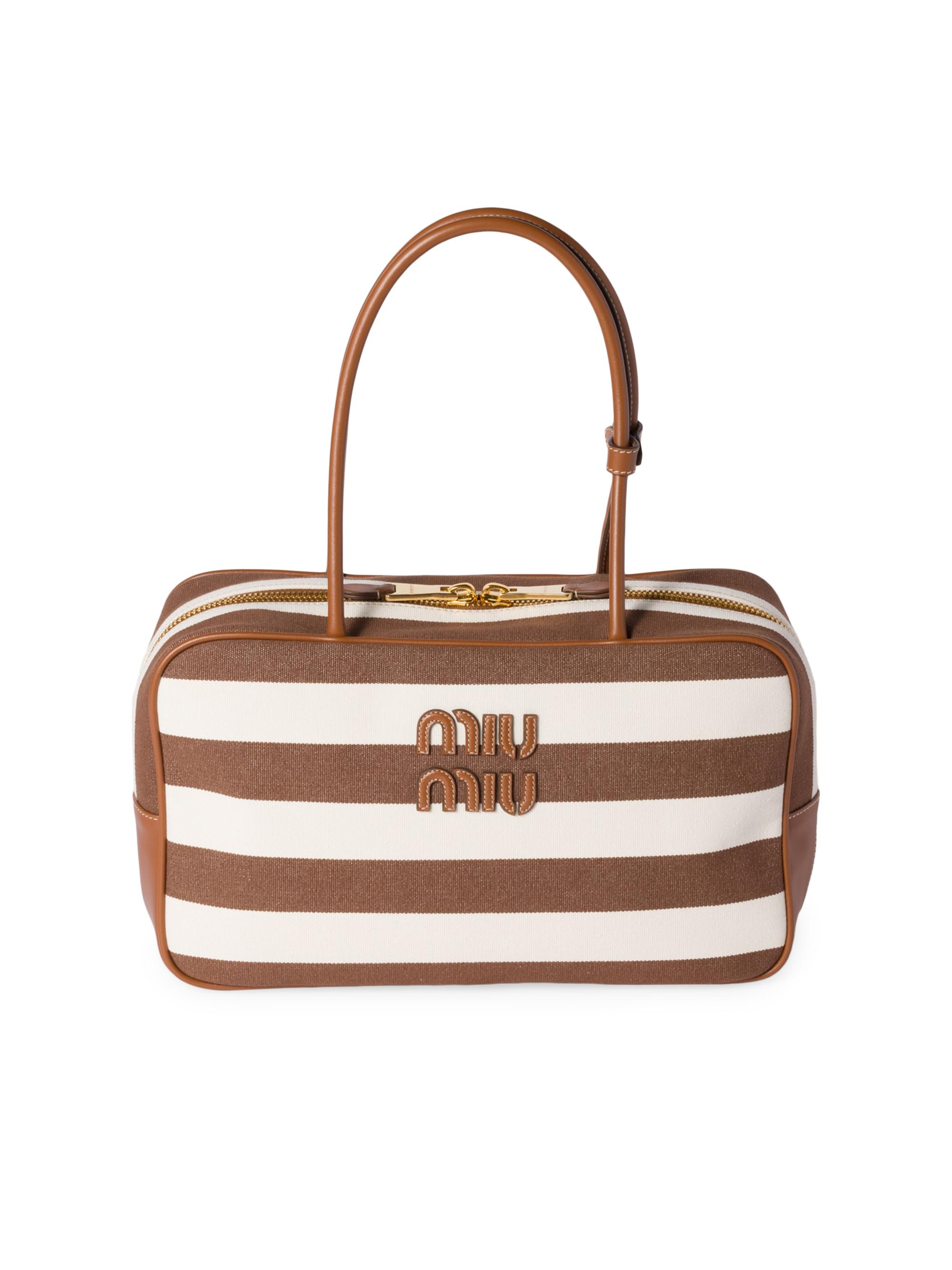 Miu Miu Women's Beau Canvas and Leather Shoulder Bag - Brown White