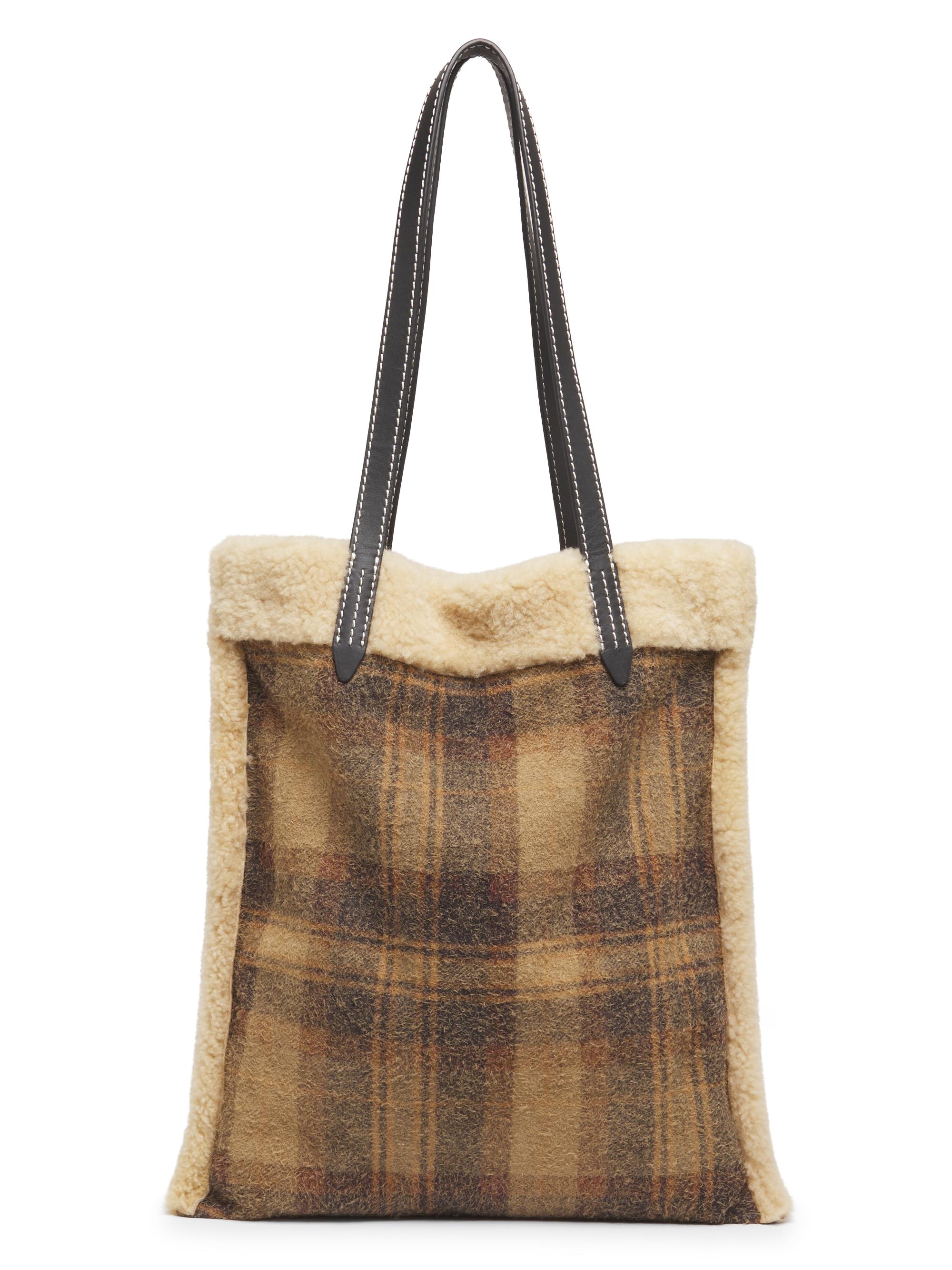 3.1 Phillip Lim Women's Slim Shearling-Trim Plaid Tote Bag - Brown