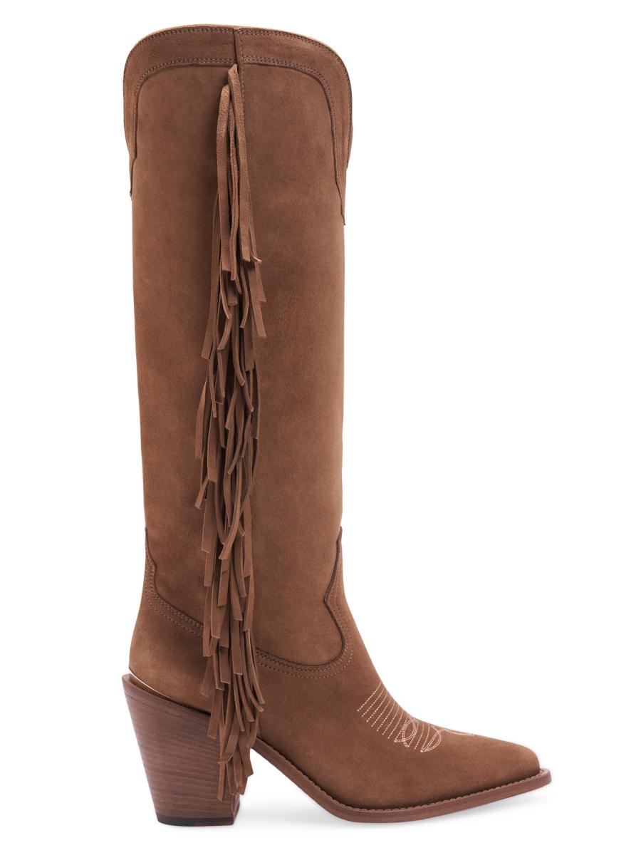 Partlow Women's Cami 90mm Fringed Suede Knee-high Boots In Brown