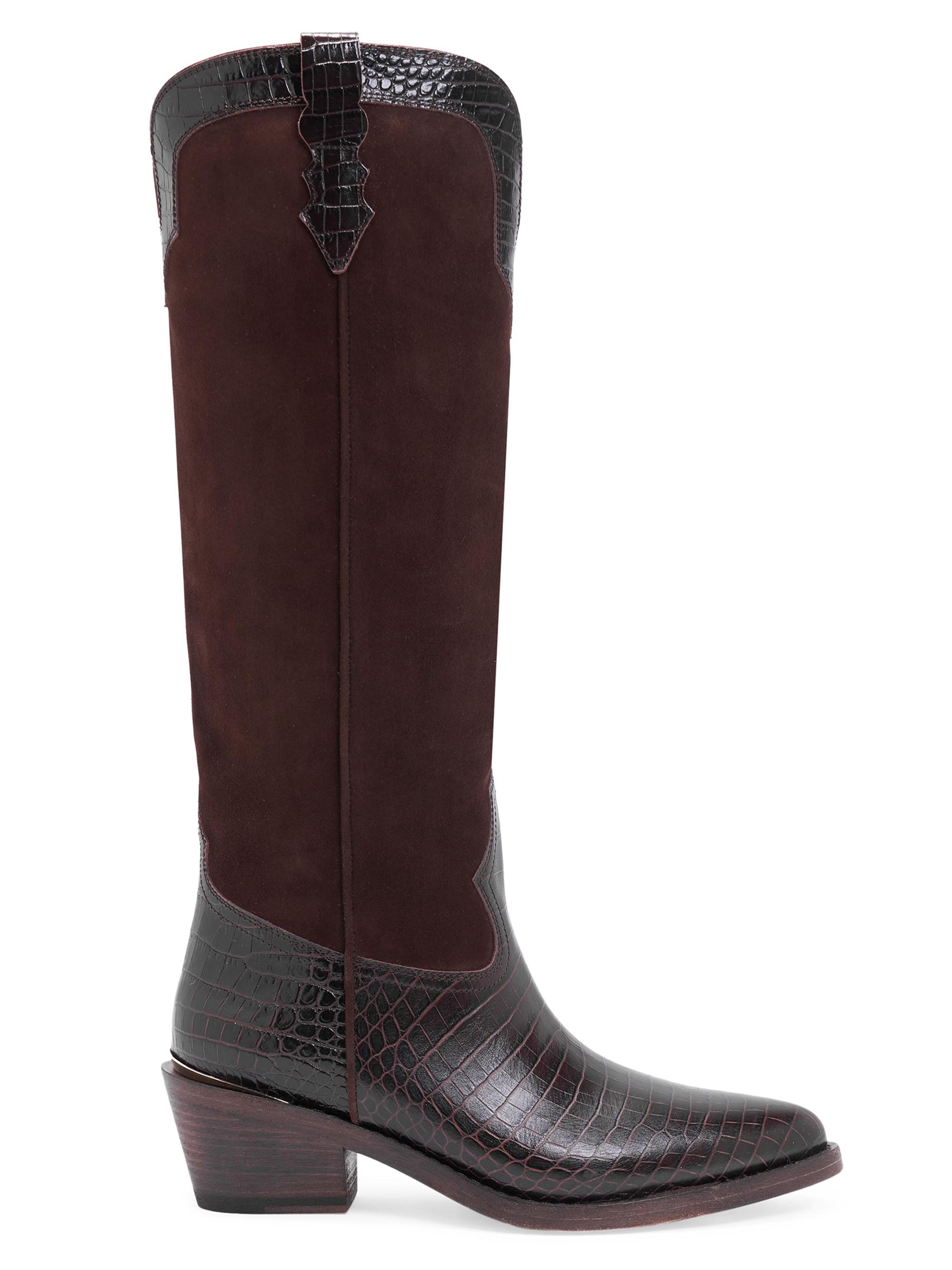 Partlow Women's Mira 55MM Croc-Embossed Leather Knee-High Boots - Moro