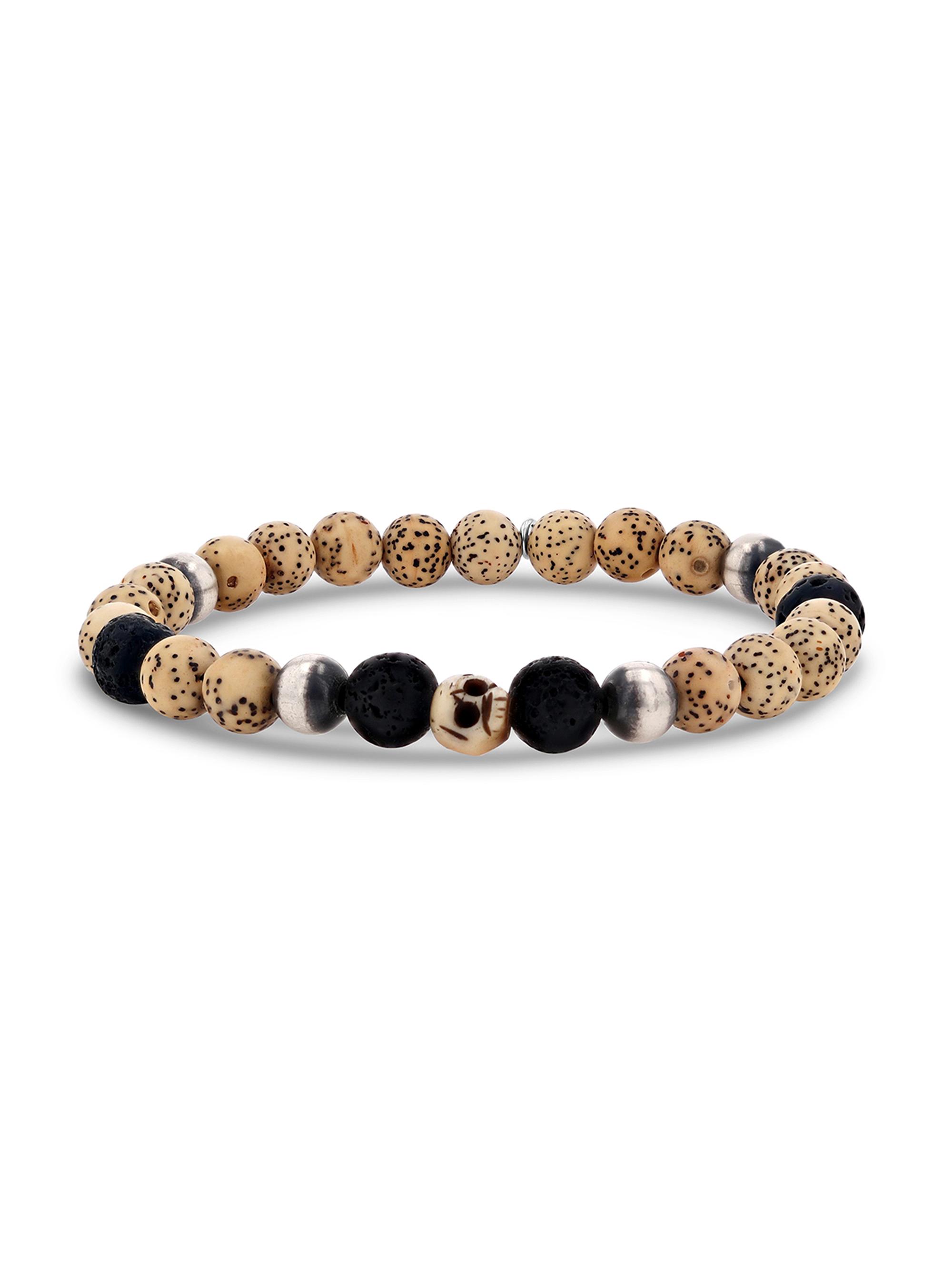 Sheryl Lowe Women's Mr. Lowe Betel Nut, Lava, & Navajo Pearl Beaded Stretch Bracelet - Lava Betel Nut