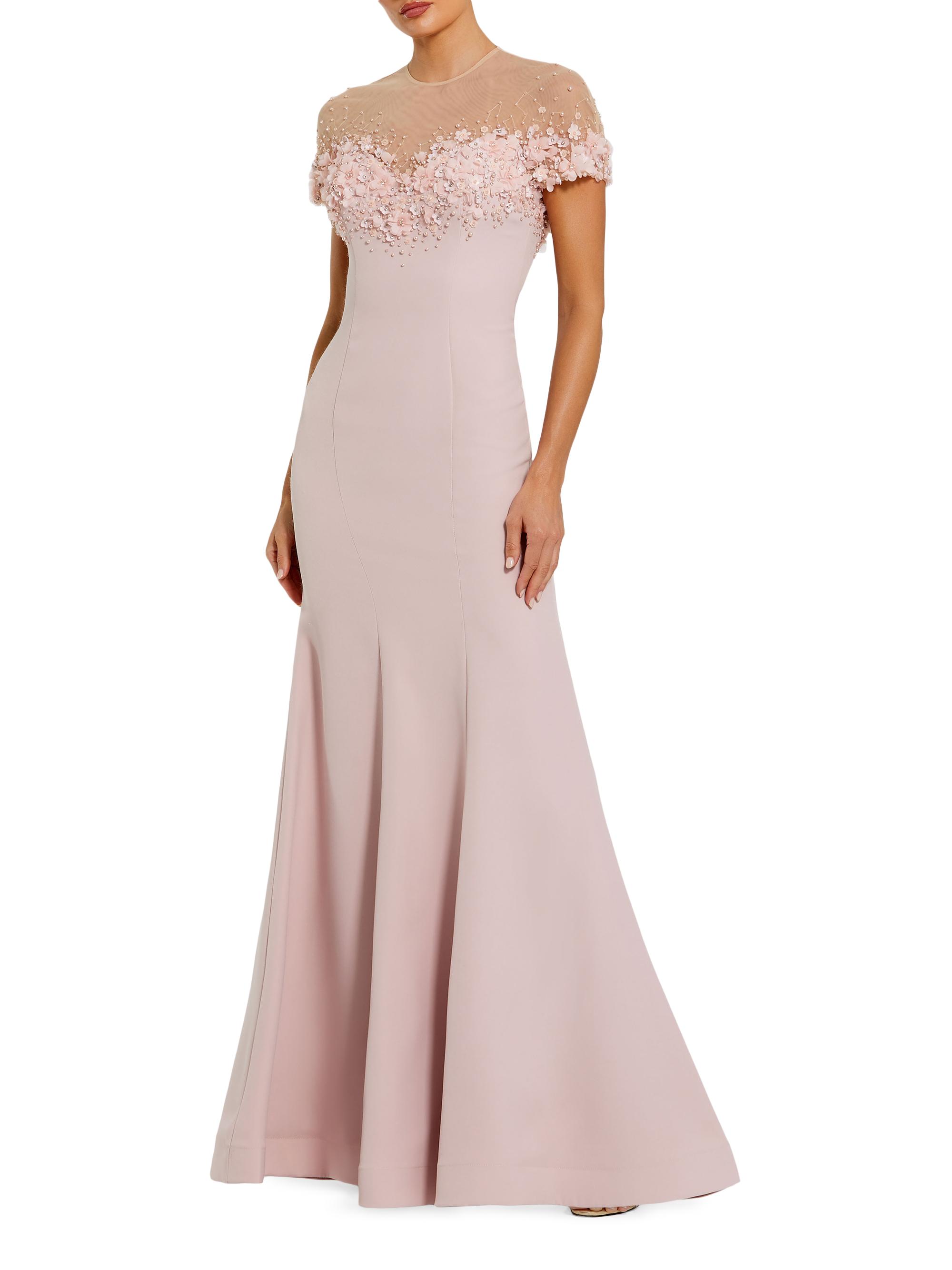 Mac Duggal Women's Beaded Illusion Crêpe Mermaid Gown - Mauve