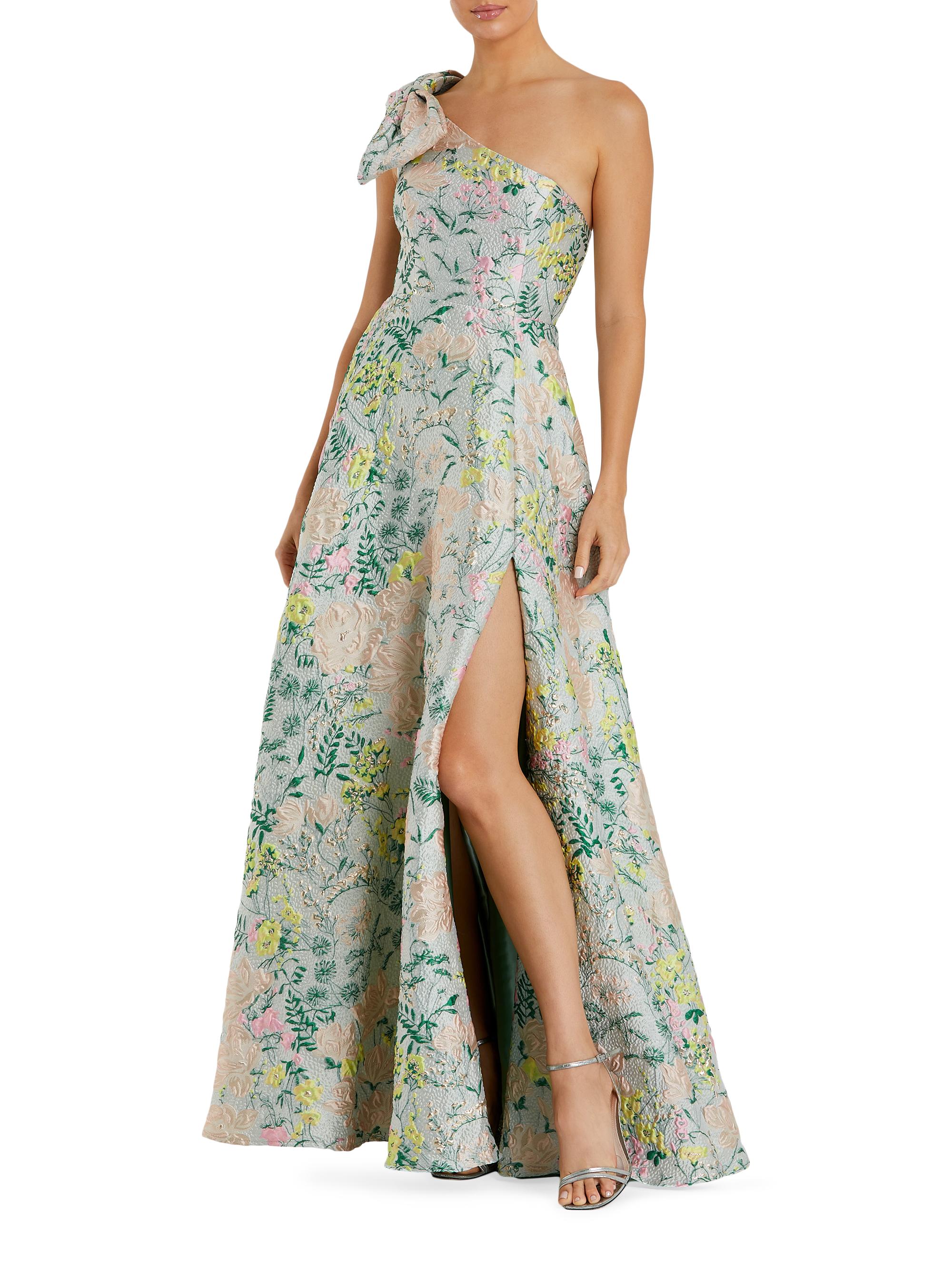 Mac Duggal Women's Floral Brocade Bow One-Shoulder Gown - Pastel Multi