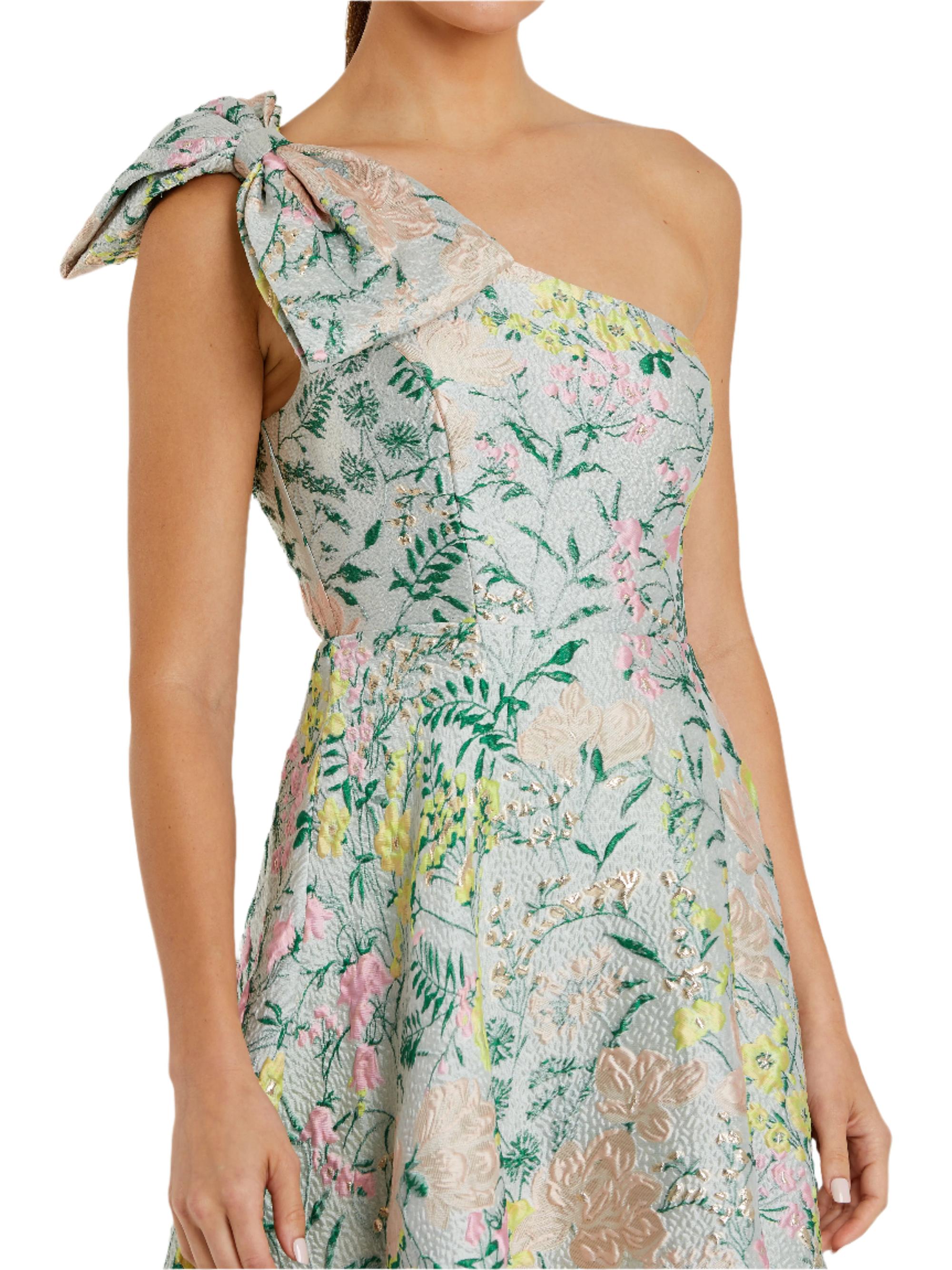 Mac Duggal Floral Brocade Bow One-Shoulder Gown | Saks Fifth