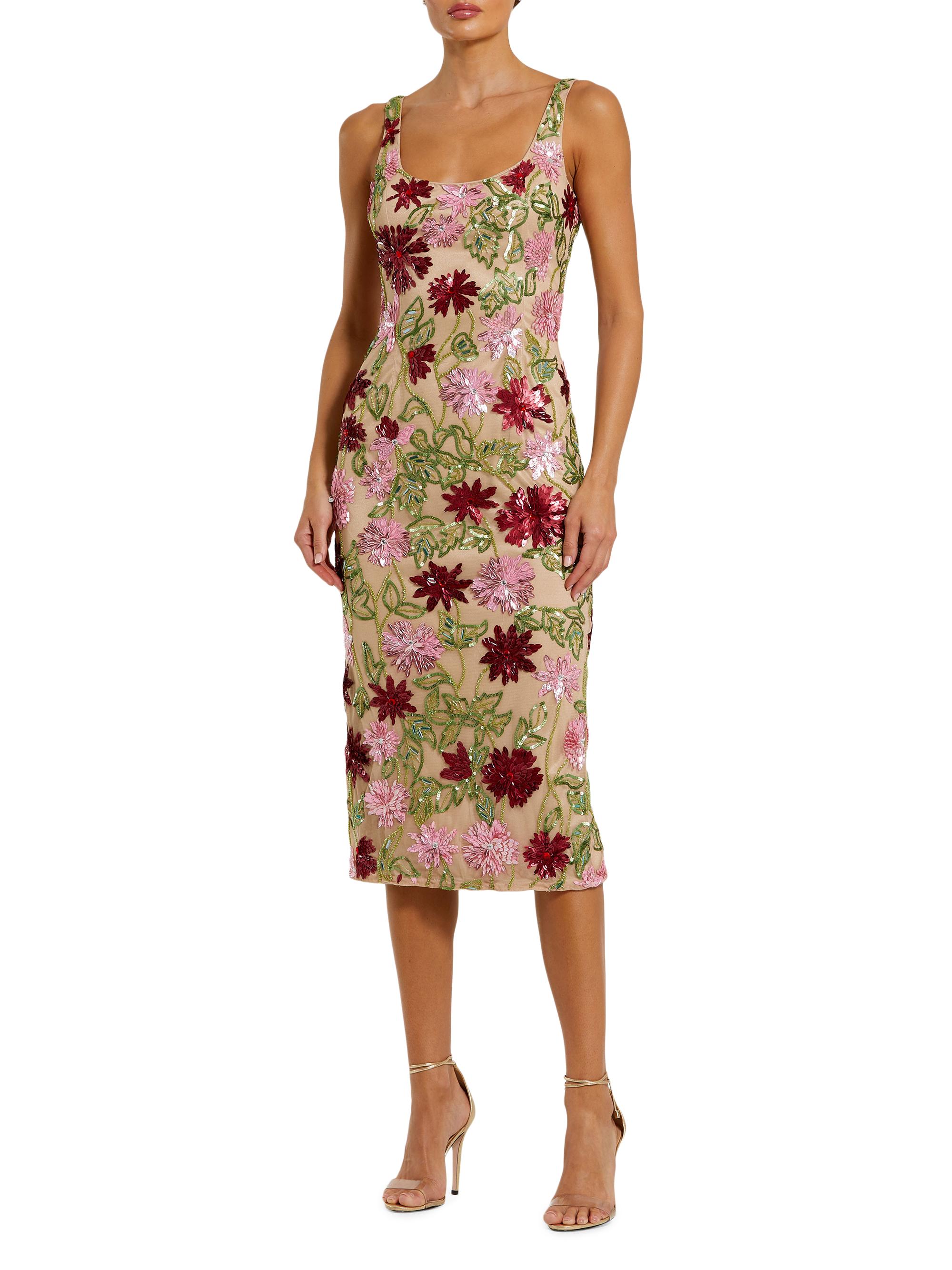 Mac Duggal Women's Embellished Floral Mesh Scoopneck Midi-Dress - Beige Multi