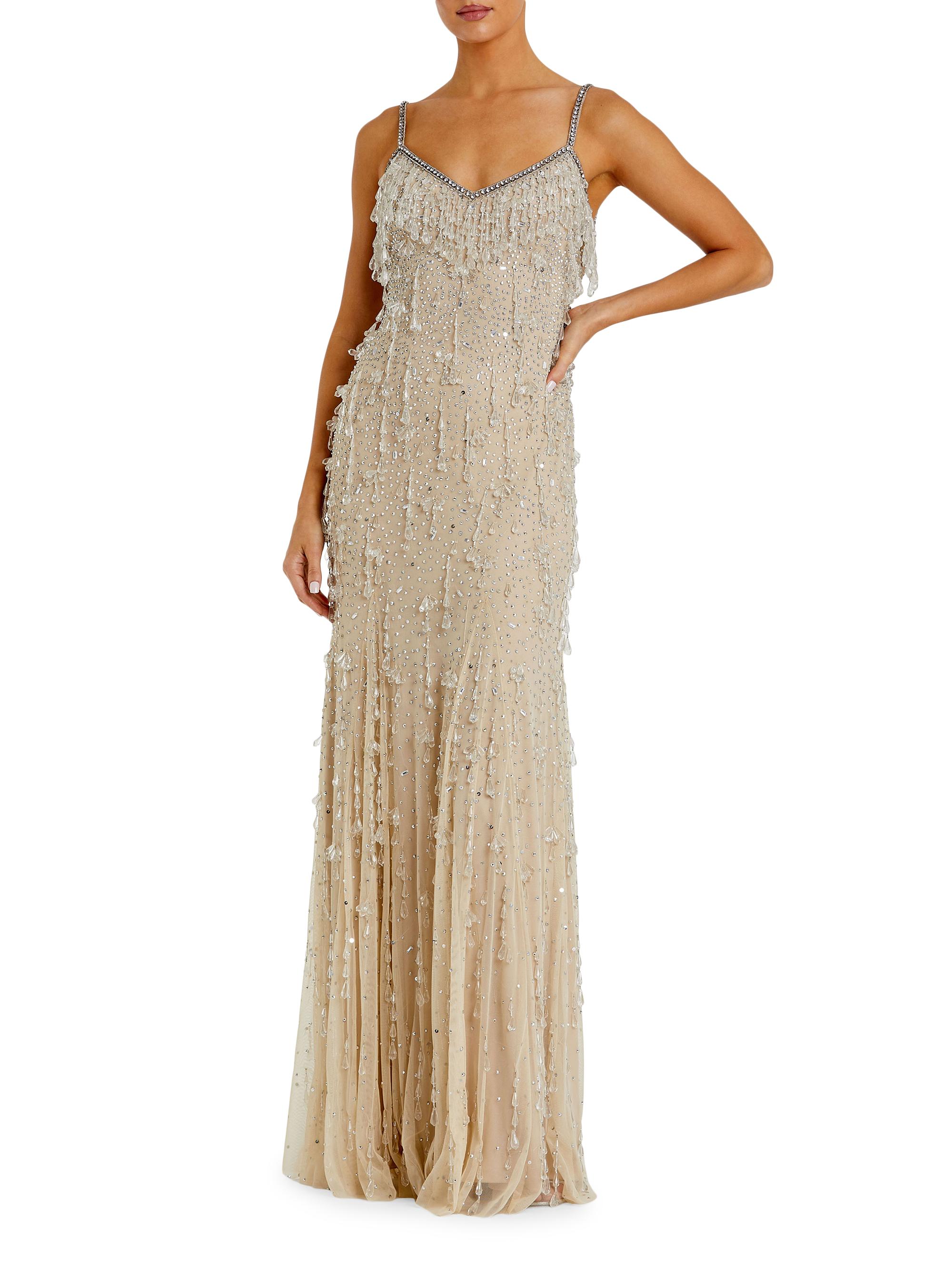 Mac Duggal Women's Faux Pearl Embellished Column Gown - Beige Silver