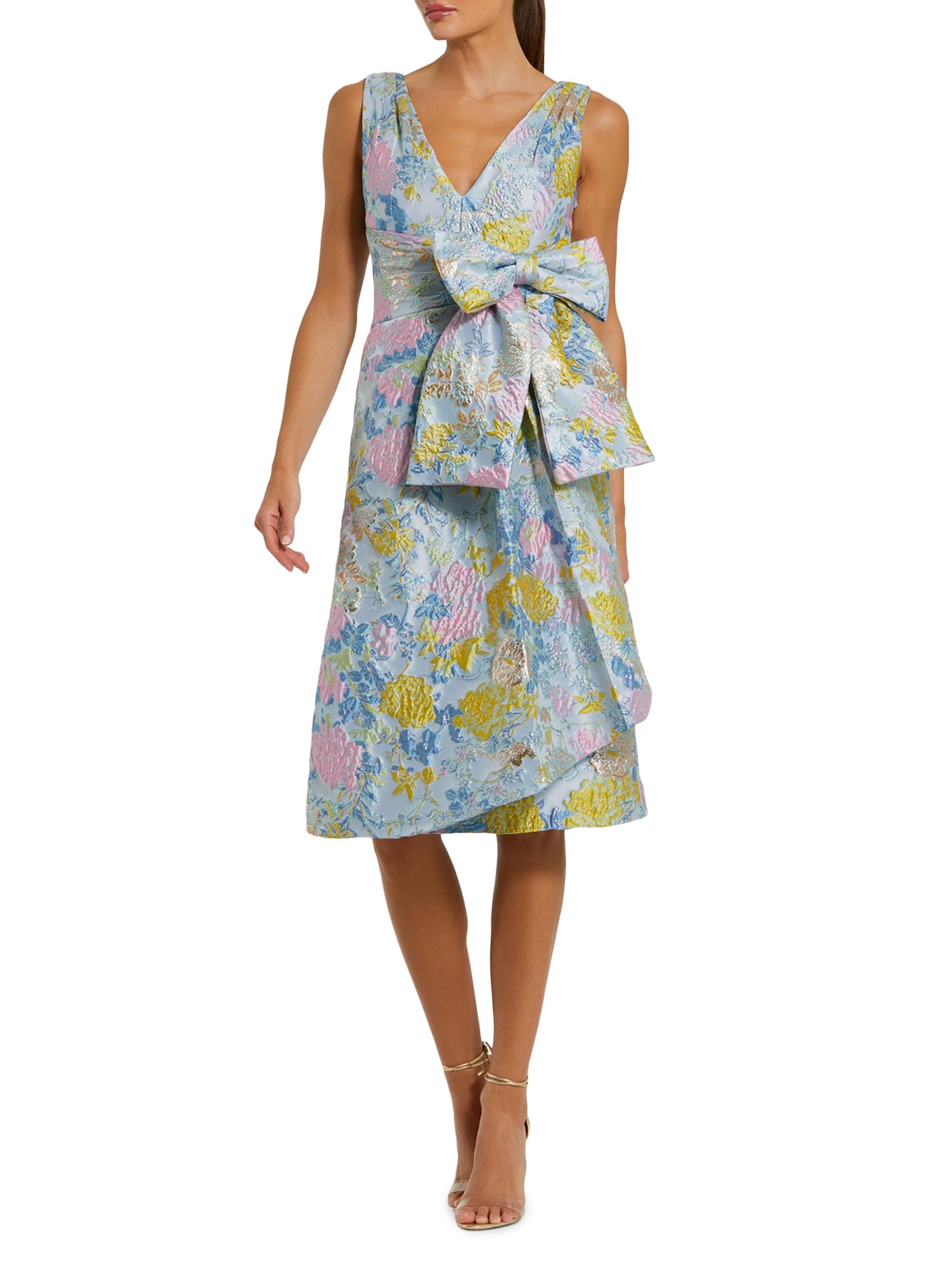 Mac Duggal Women's Floral Brocade Bow Midi-Dress - Blue Multi