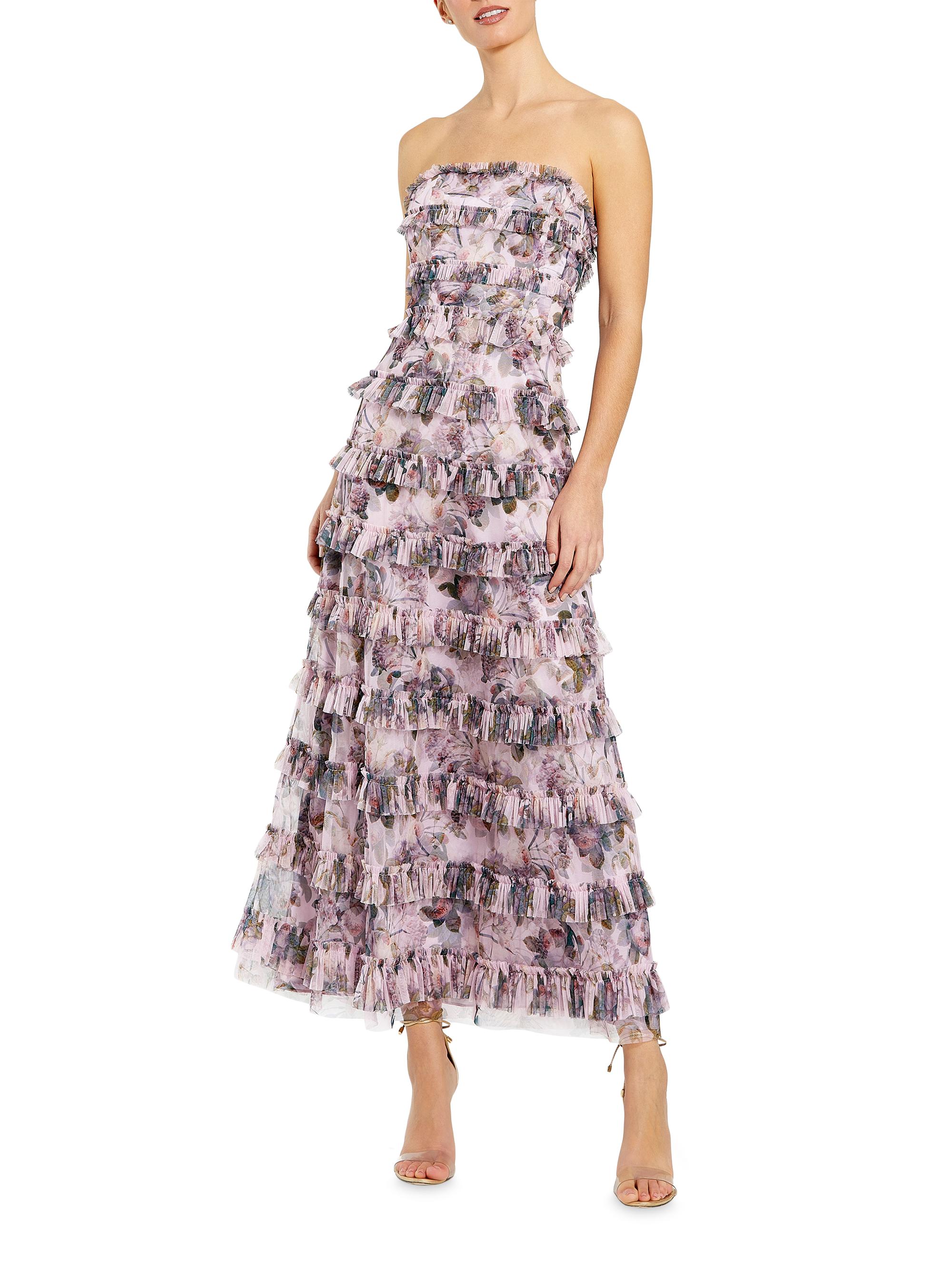 Mac Duggal Women's Ruffled Strapless Maxi Dress - Purple Multi