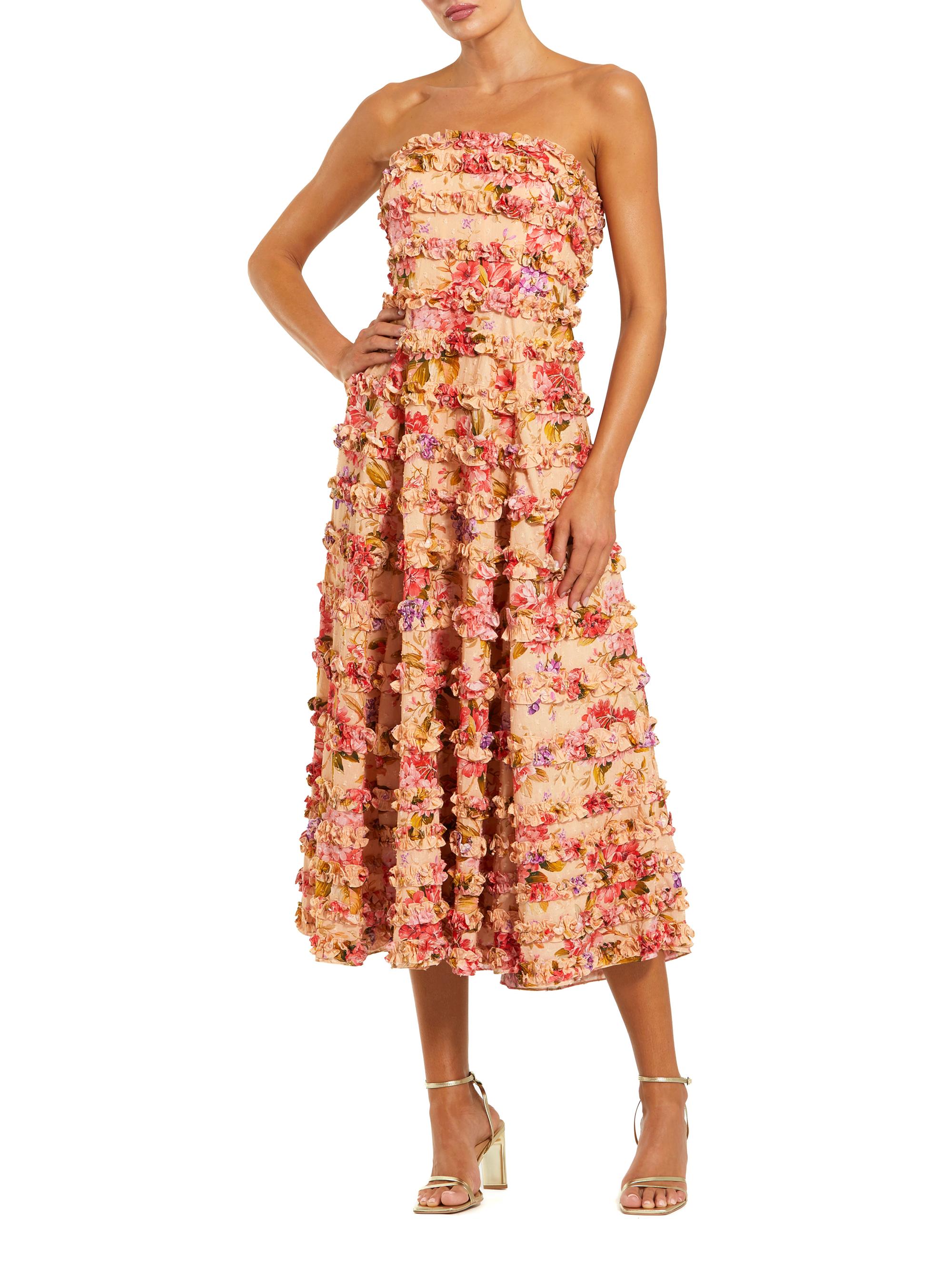 Mac Duggal Women's Ruffled Strapless Midi-Dress - Pink Multi